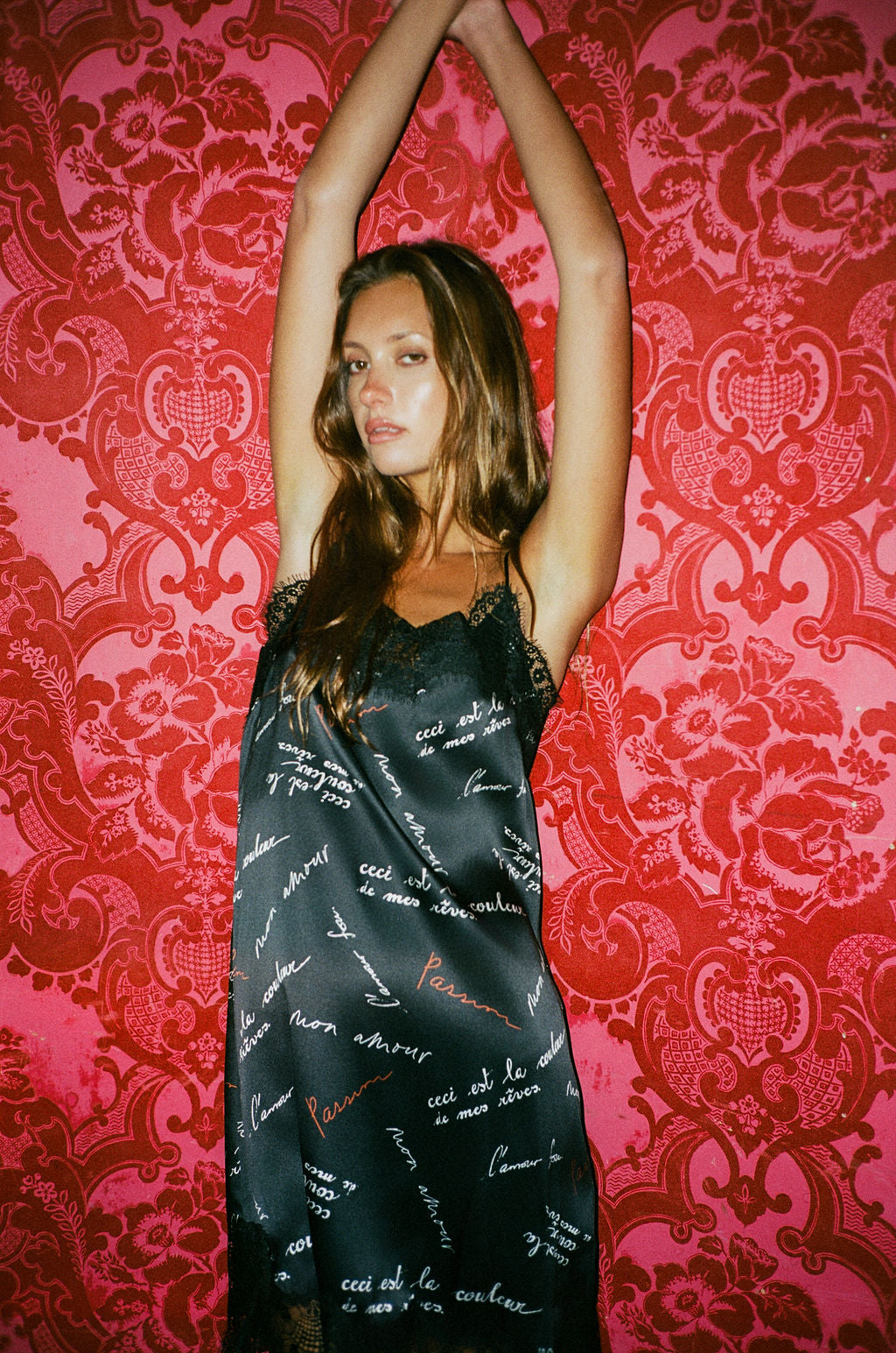 Anna Lace Slip Dress - Black Passion Print