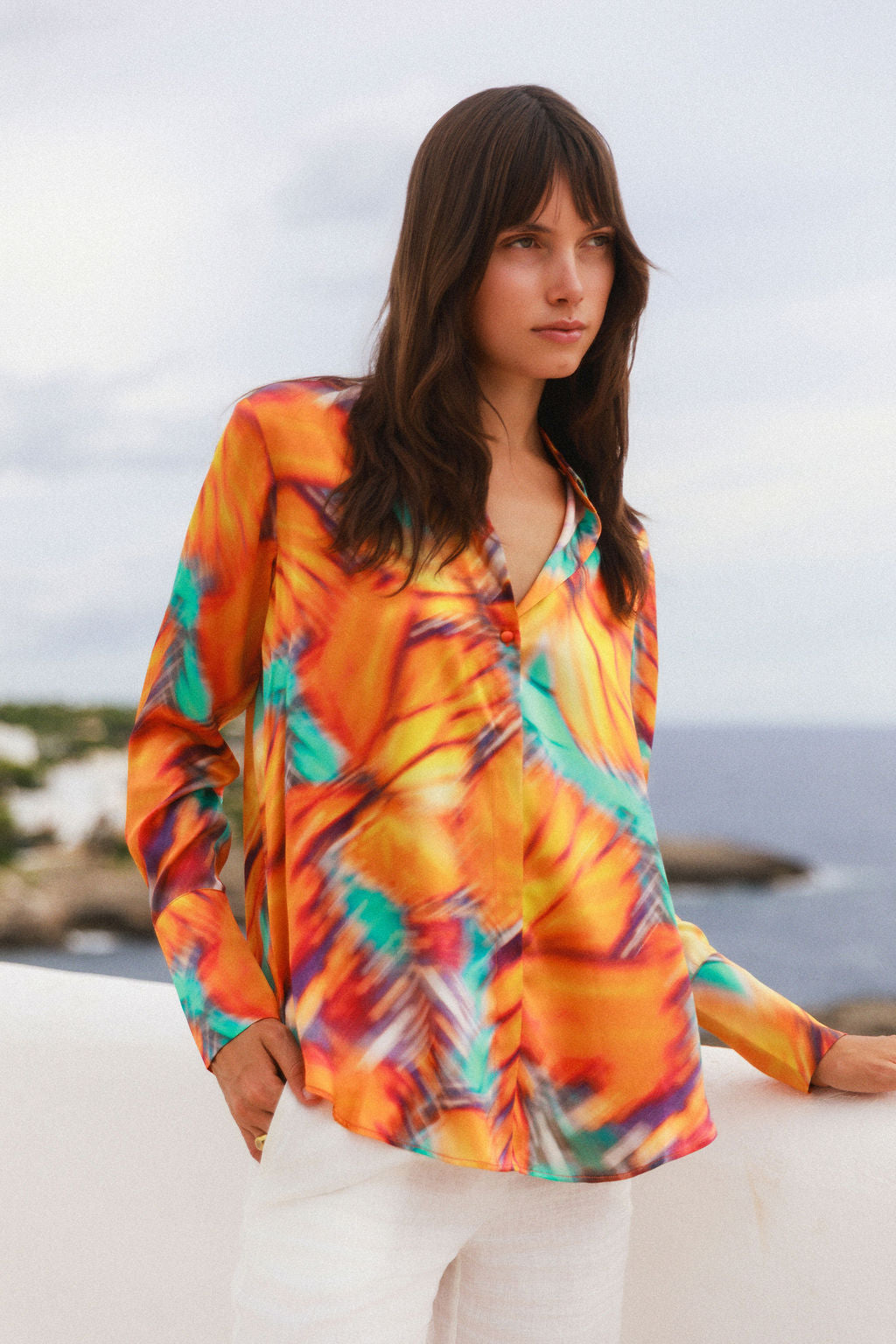 Daria French Cuff Silk Blouse - Monarch Haze