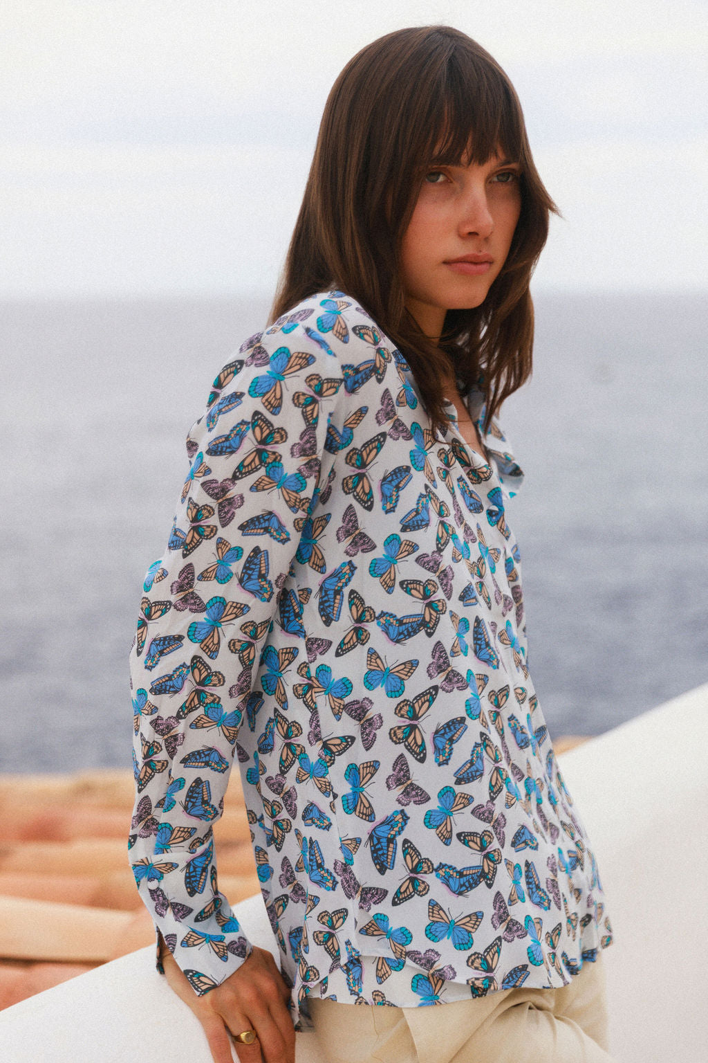 Daria French Cuff Silk Blouse - Mallorca Monarch