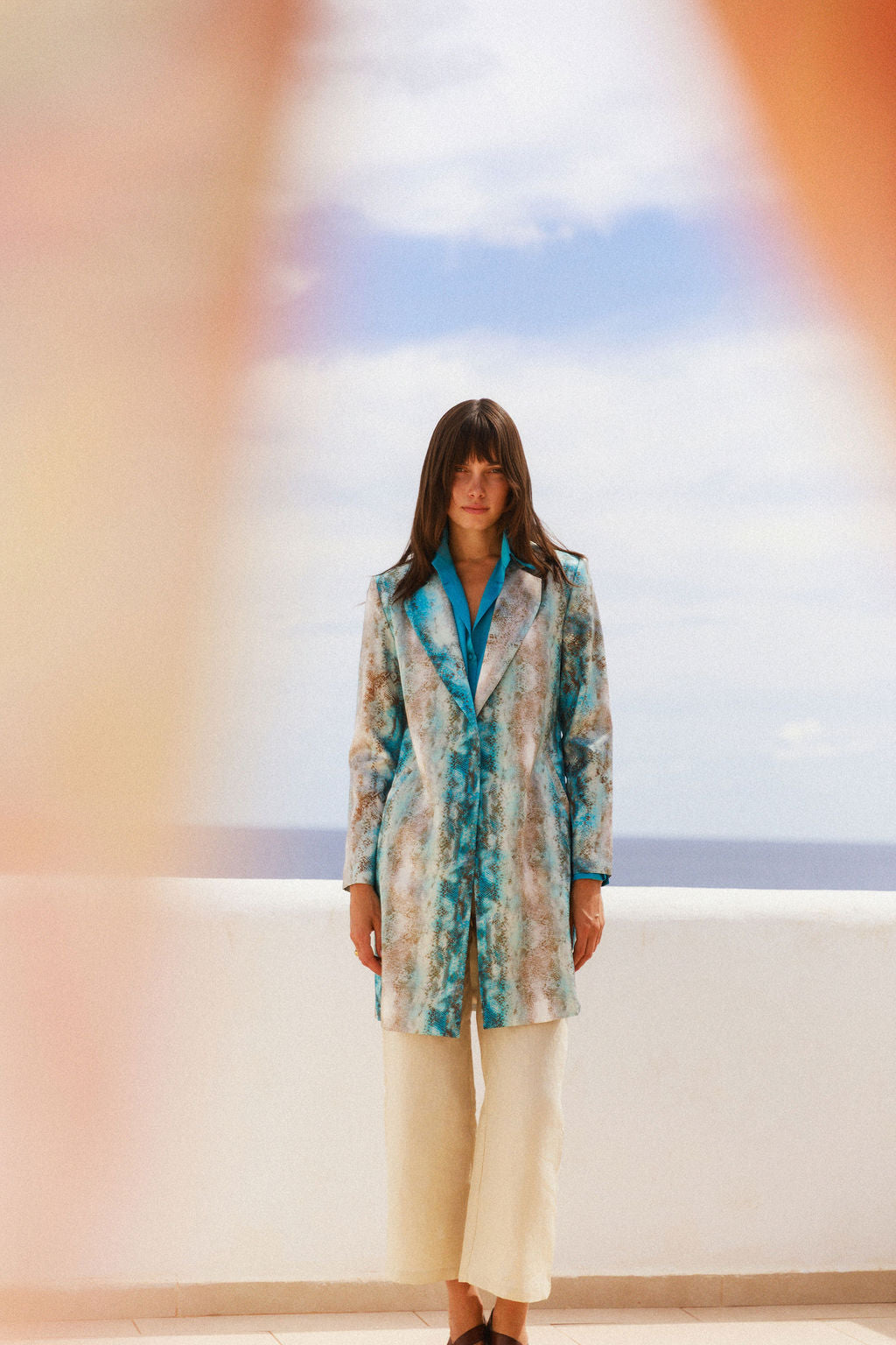 Lexi Car Coat - Aqua Snake