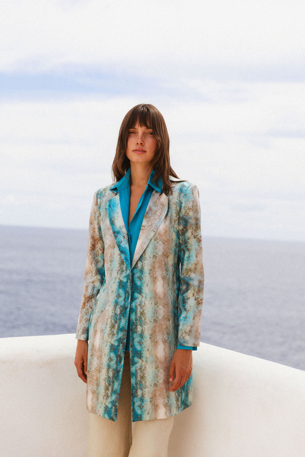 Lexi Car Coat - Aqua Snake