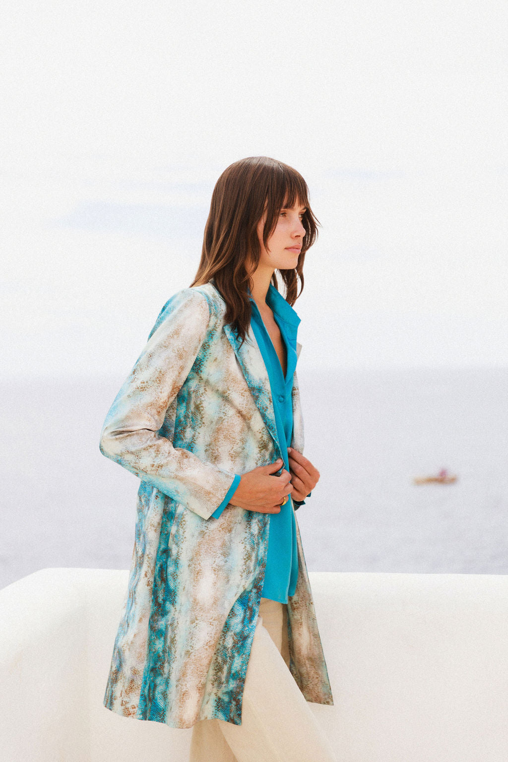 Lexi Car Coat - Aqua Snake