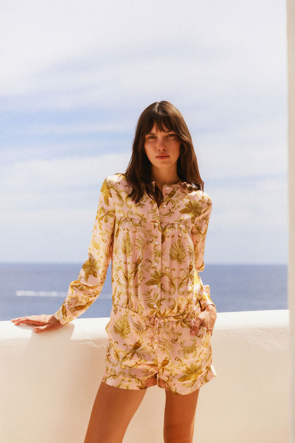 Silk Jumpsuit - Island Motif