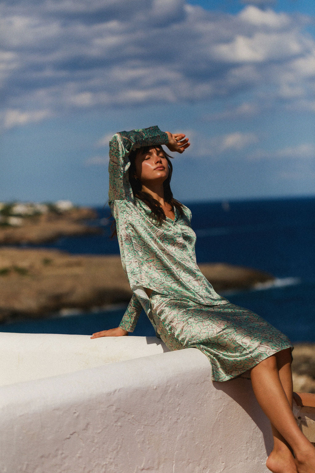 Daria French Cuff Silk Blouse - Island Snake