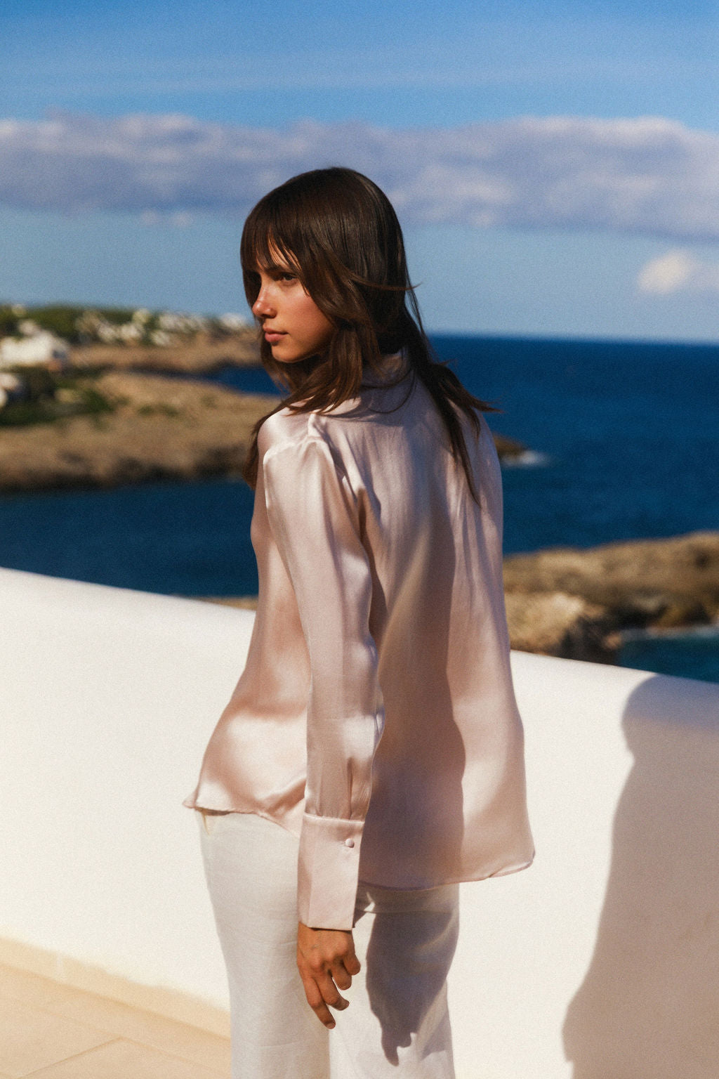 Daria French Cuff Silk Blouse - Rosewater