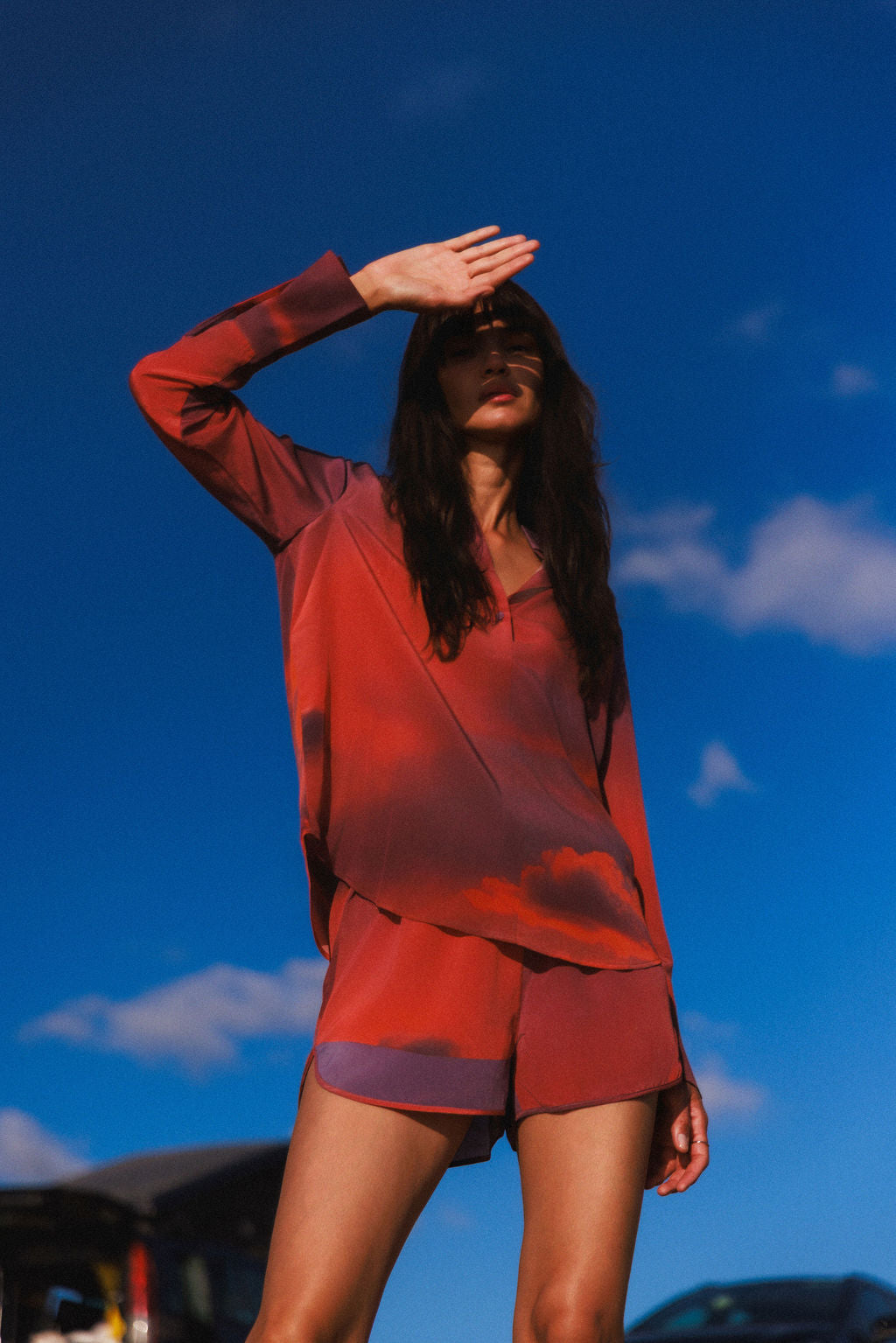 Daria French Cuff Silk Blouse - Riviera Sunset