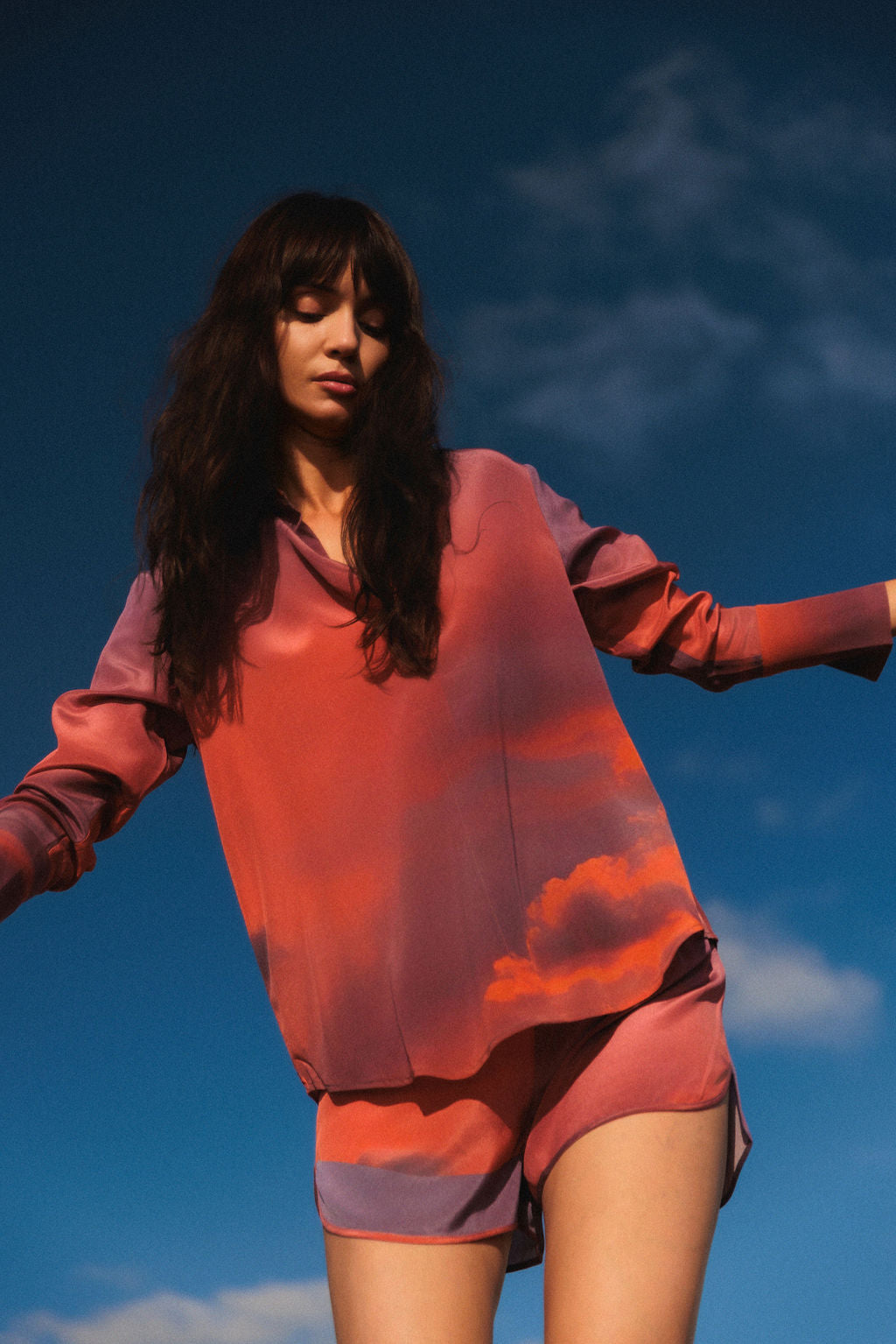 Daria French Cuff Silk Blouse - Riviera Sunset