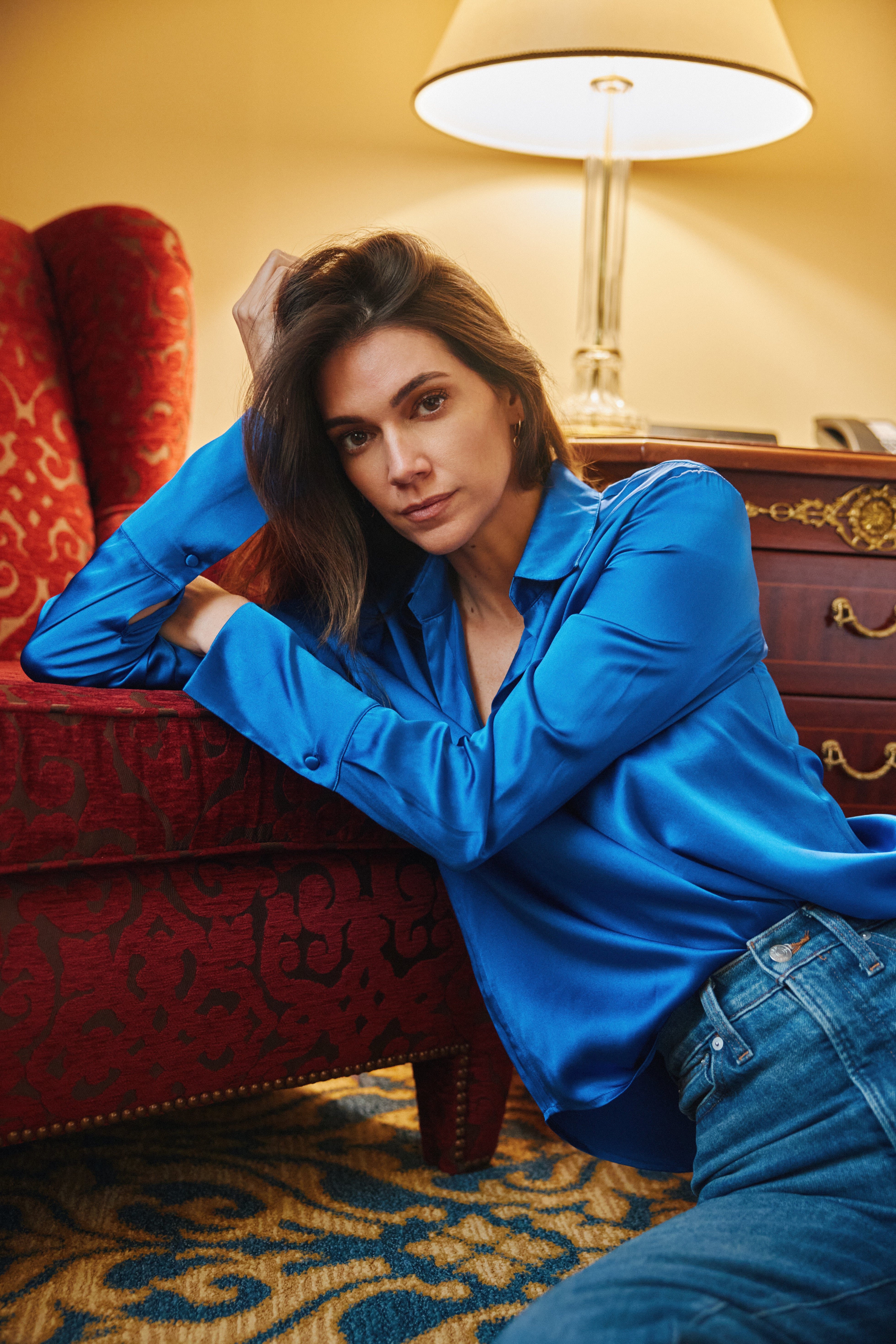 Daria French Cuff Silk Blouse - Lapis Blue