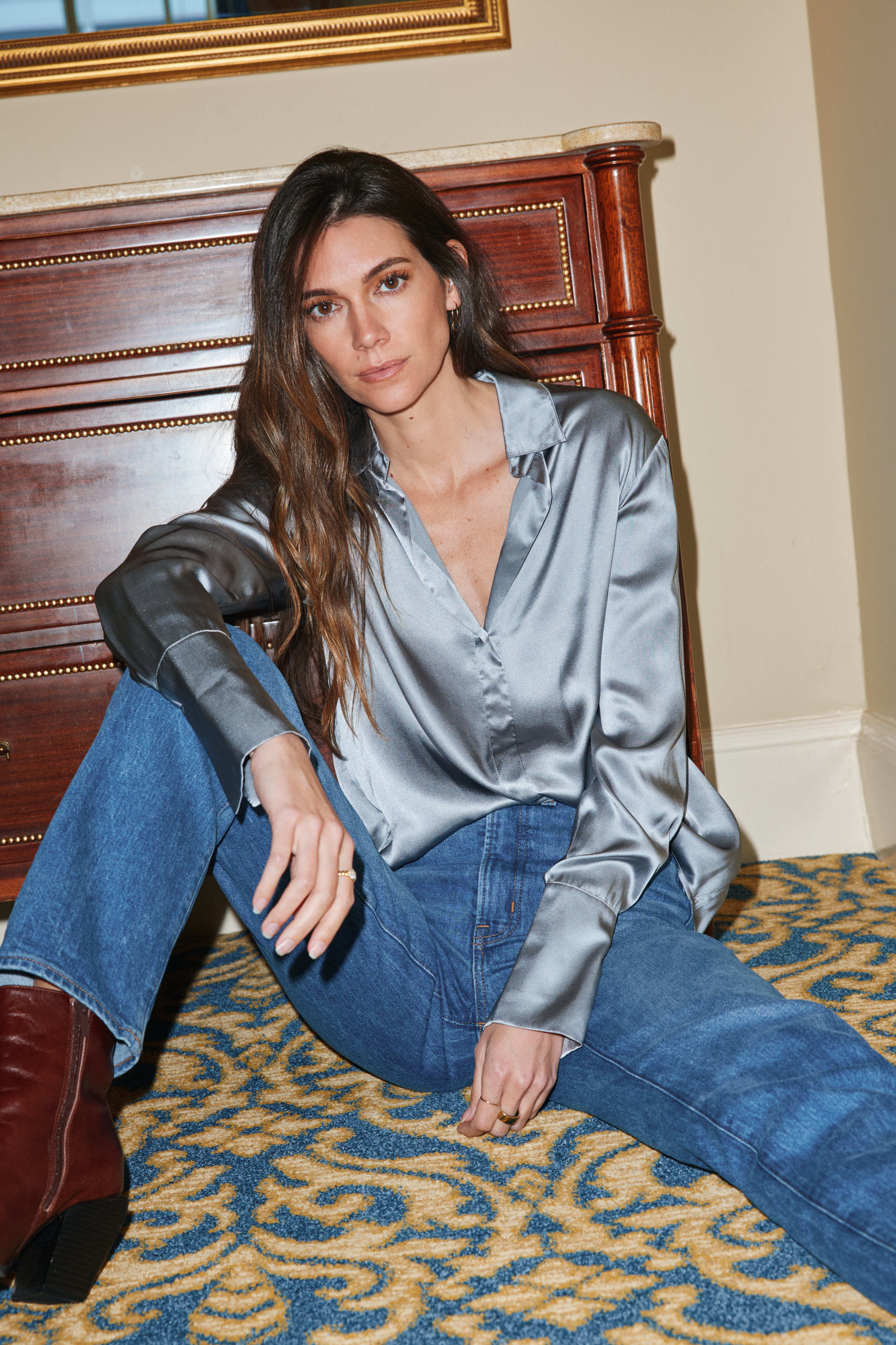 Daria French Cuff Silk Blouse - Sharkskin