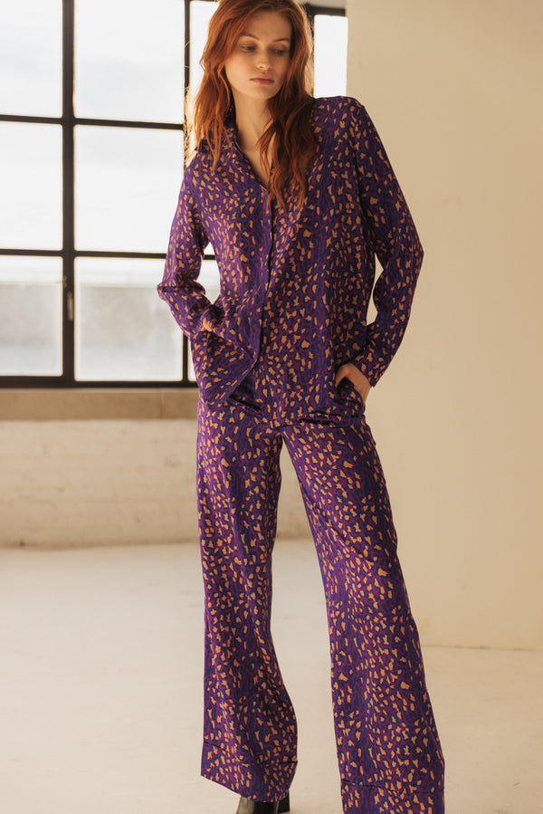 Stella Silk Pant - Purple Leopard