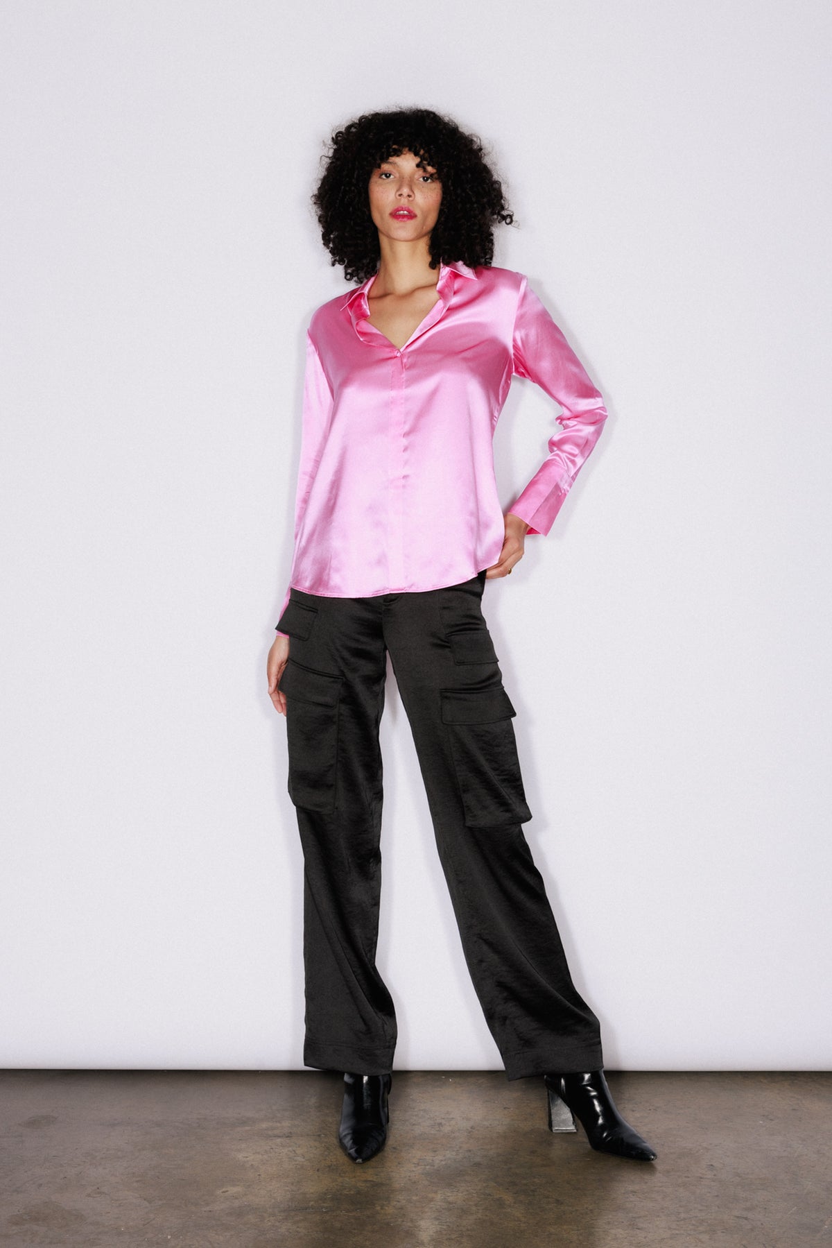Daria French Cuff Silk Blouse - Doll Pink
