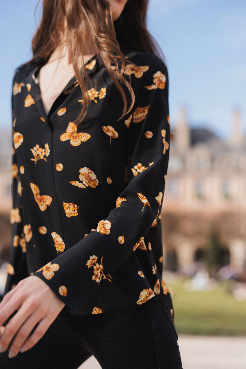 Daria French Cuff Silk Blouse - Gold Monarch