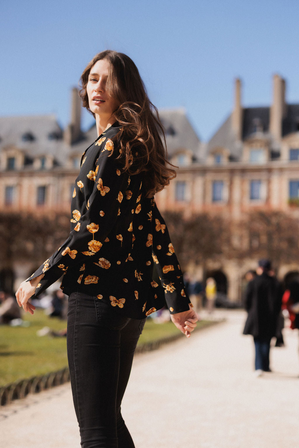 Daria French Cuff Silk Blouse - Gold Monarch