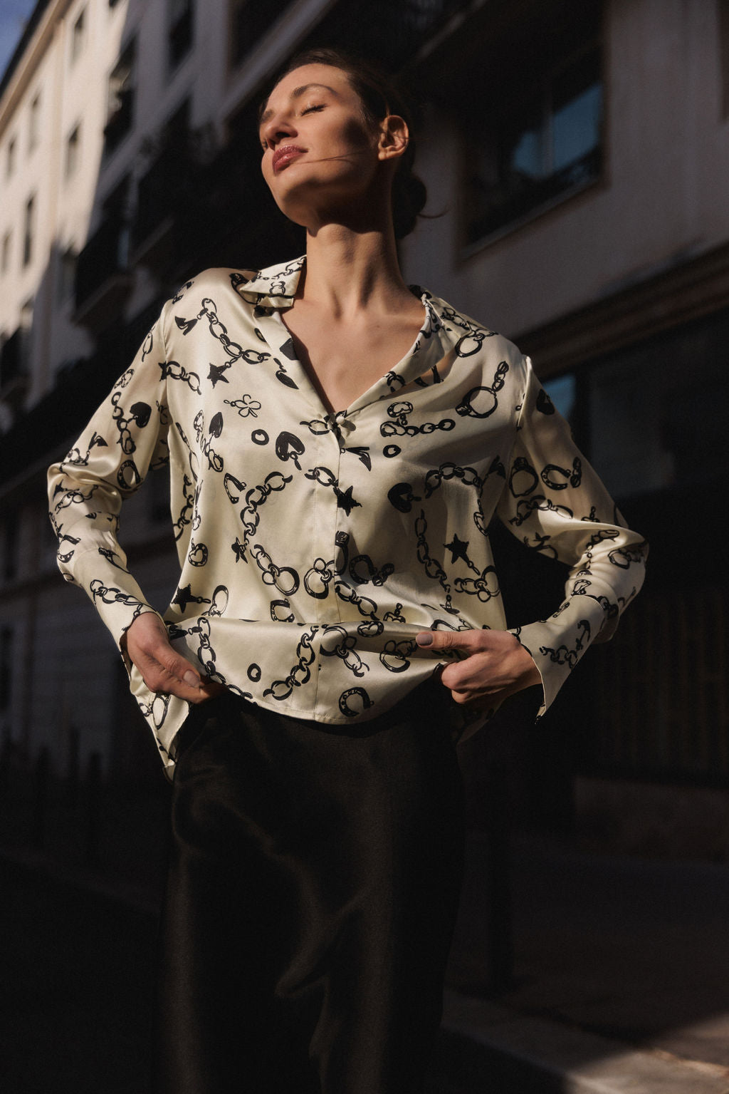 Daria French Cuff Silk Blouse - Charms