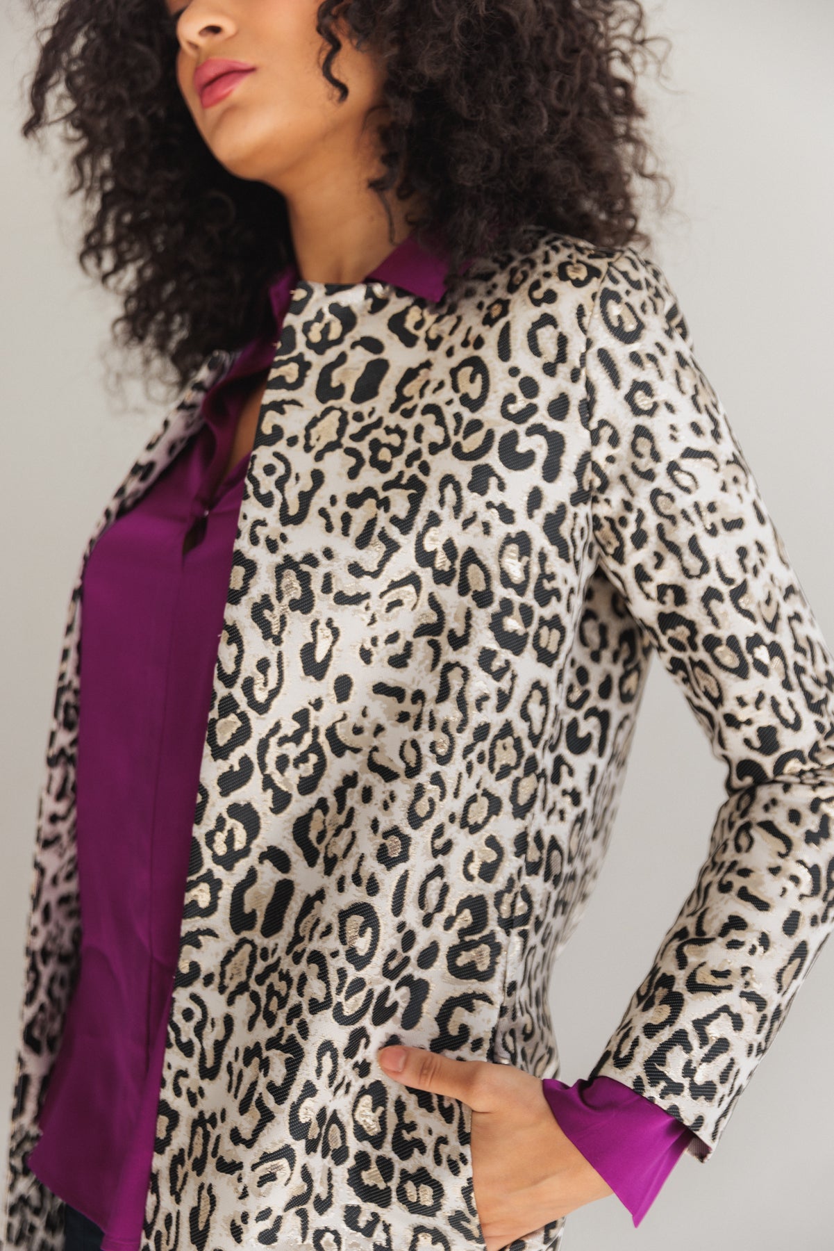 Margot Car Coat - Metallic Leopard