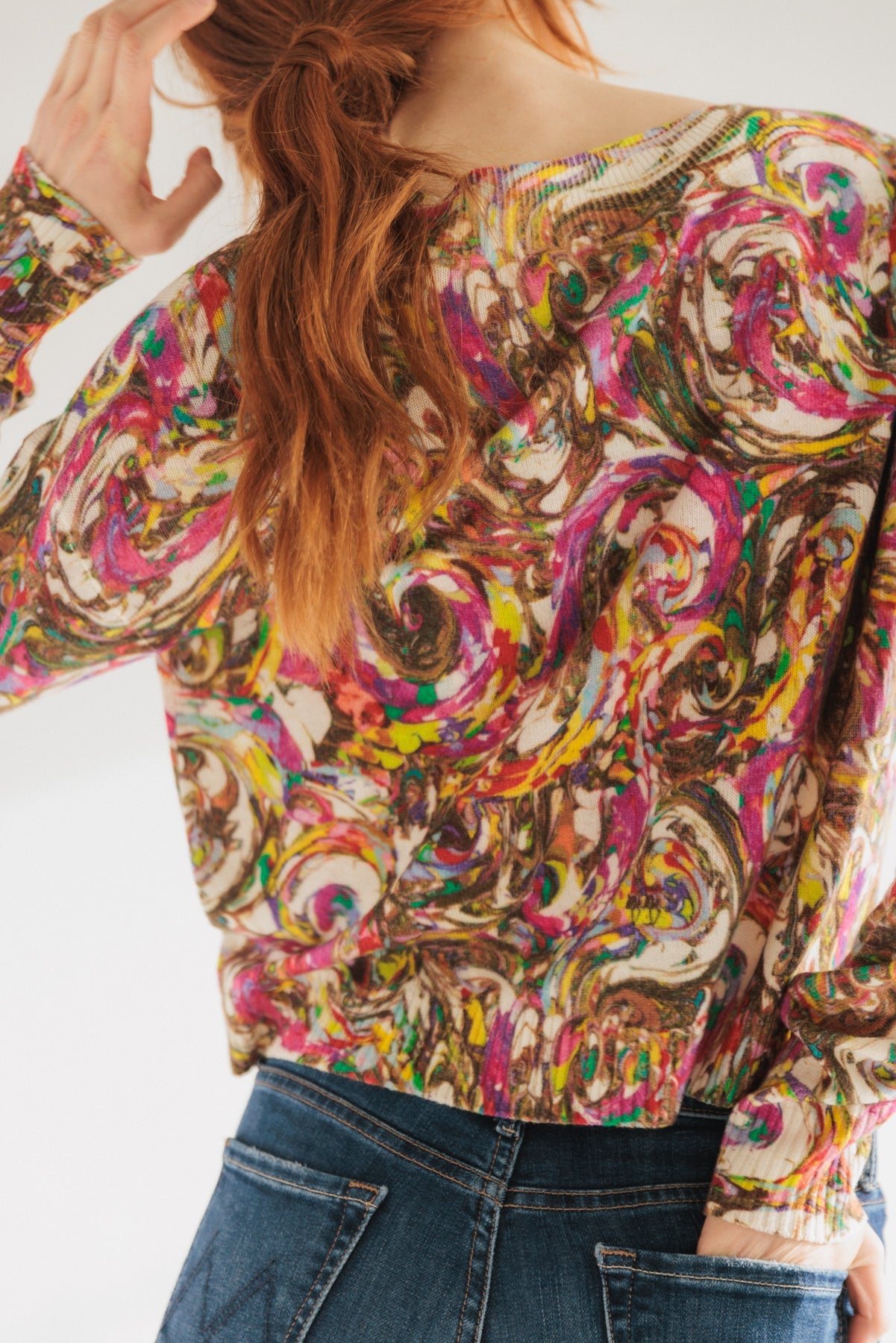 V-Neck Cashmere Sweater - Paint Swirl