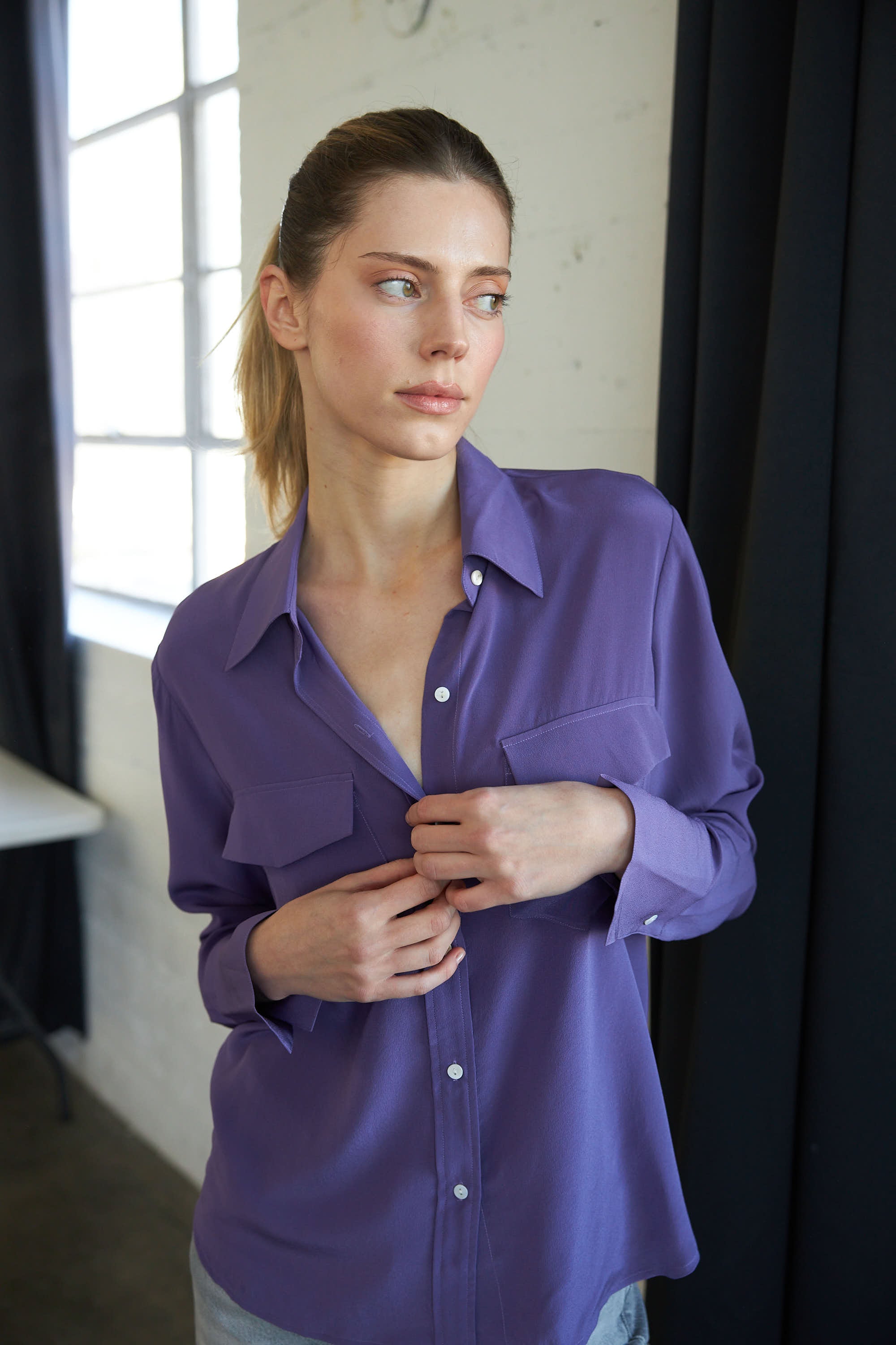 Kaia Button Down Blouse - Purple