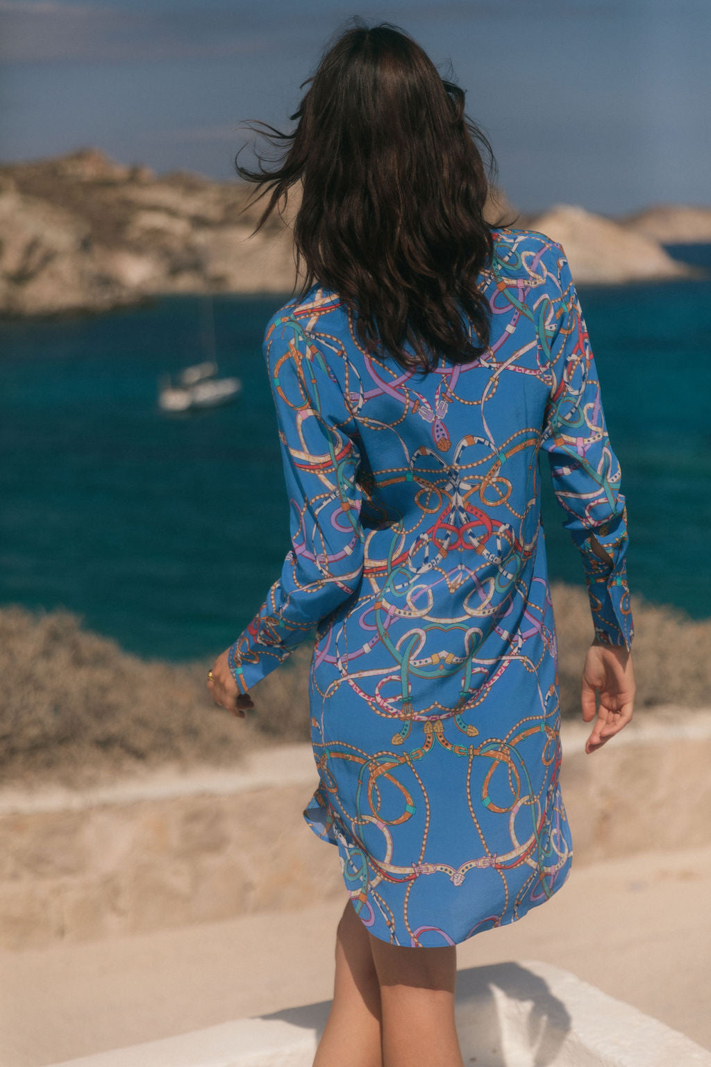 Daria Silk Shirt Dress - Blue Belt