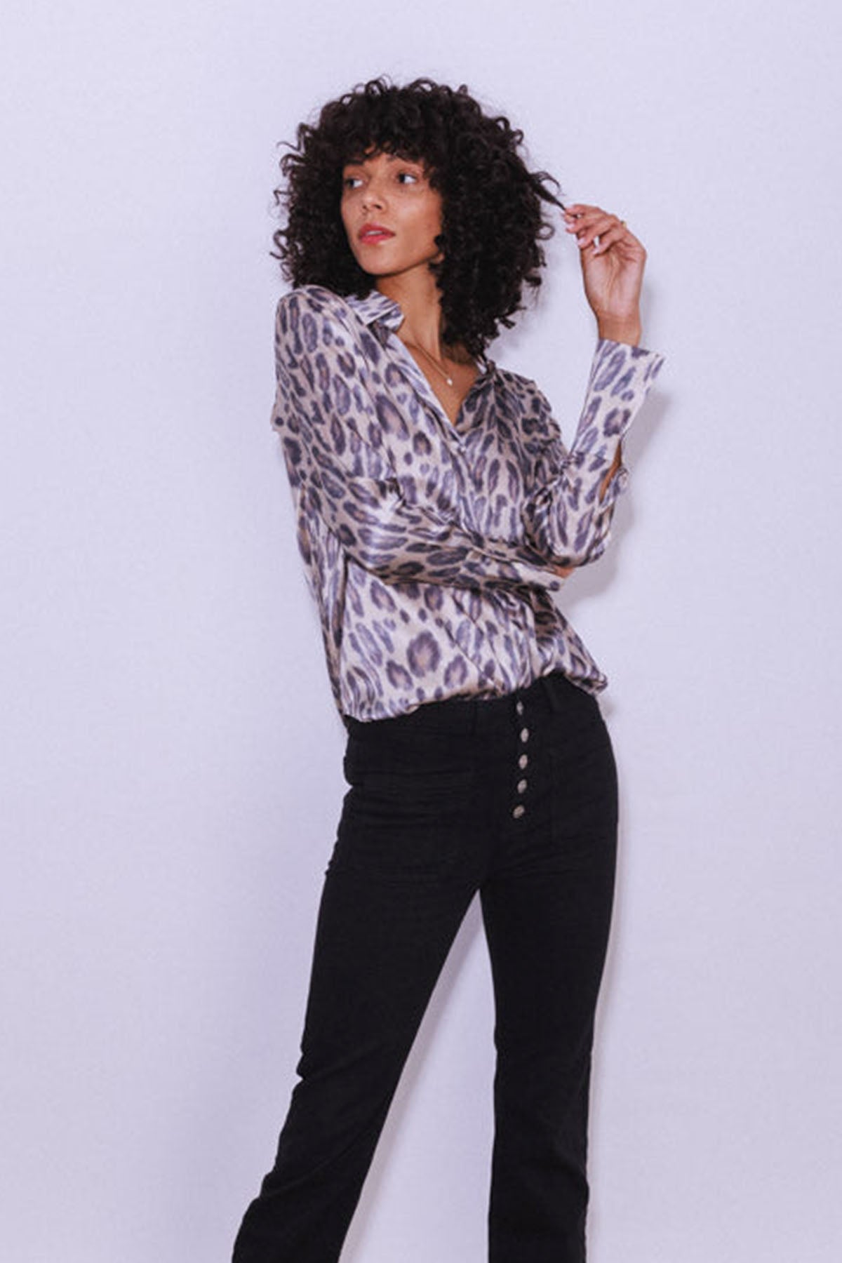 Daria French Cuff Silk Blouse - New Leopard