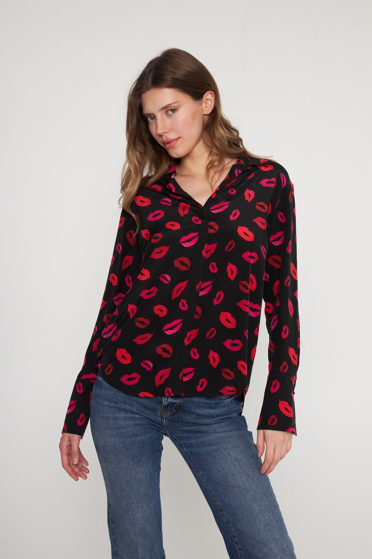 Daria French Cuff Silk Blouse - Parisian Lip