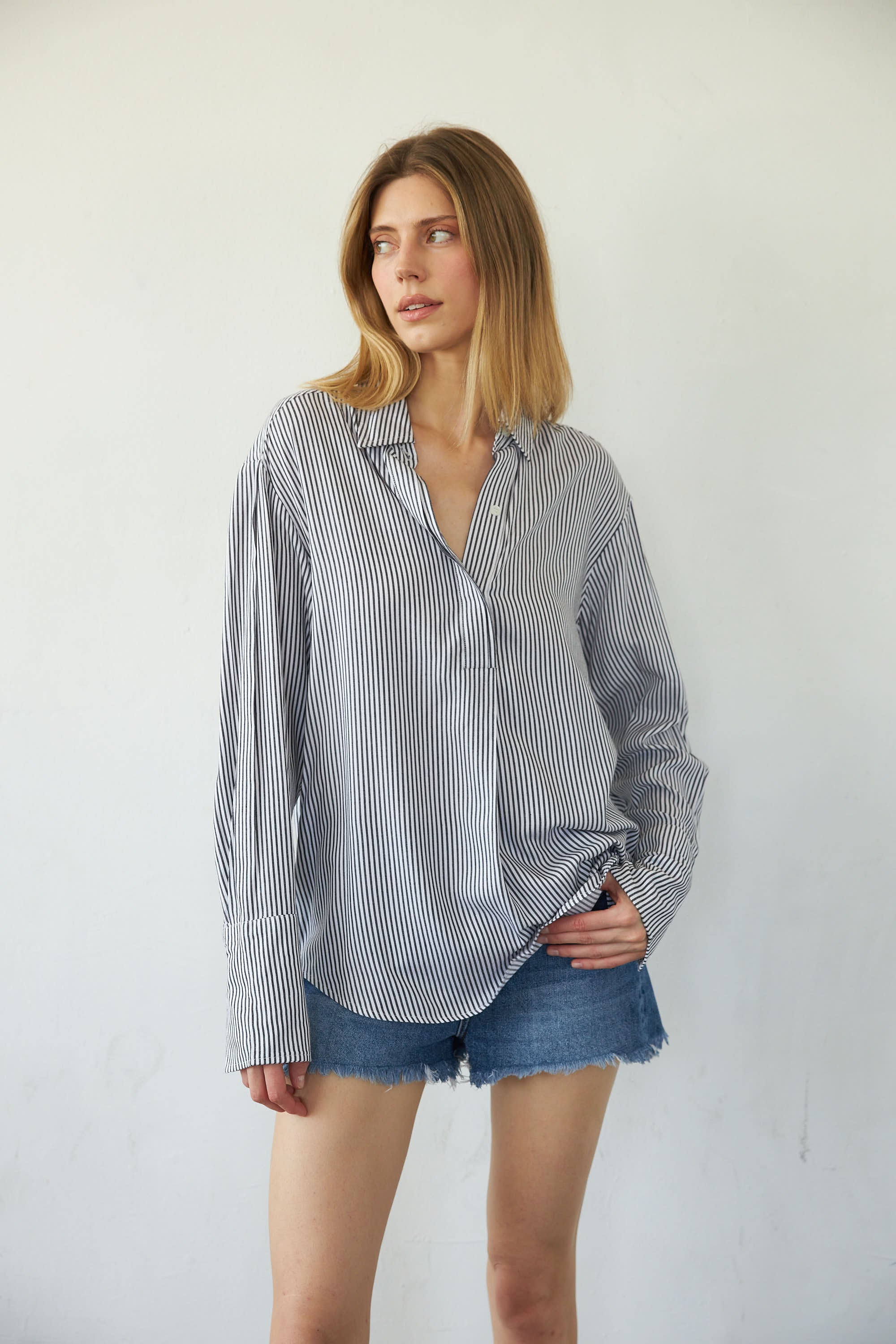 Daria Boyfriend Blouse - Pewter Stripe