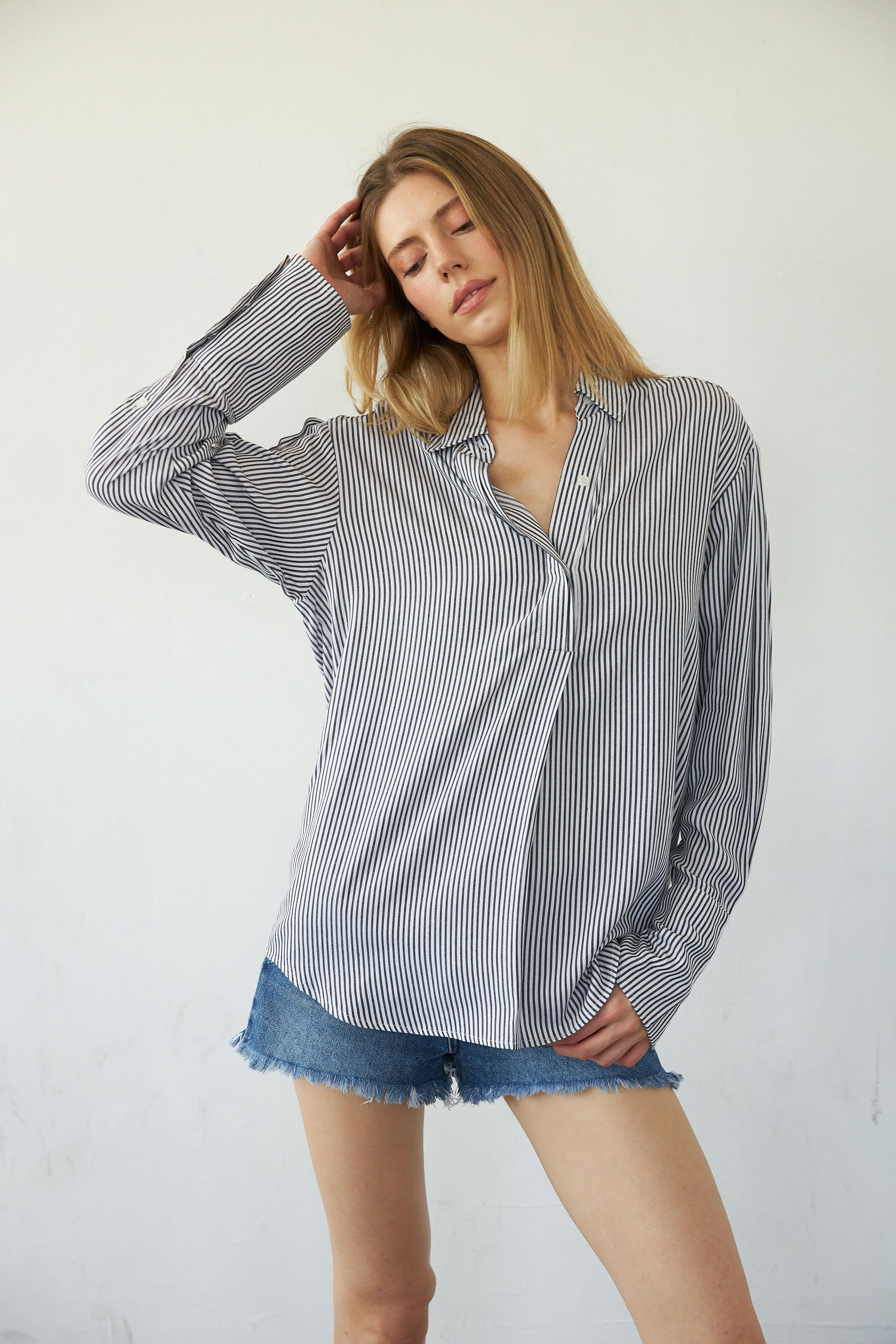 Daria Boyfriend Blouse - Pewter Stripe