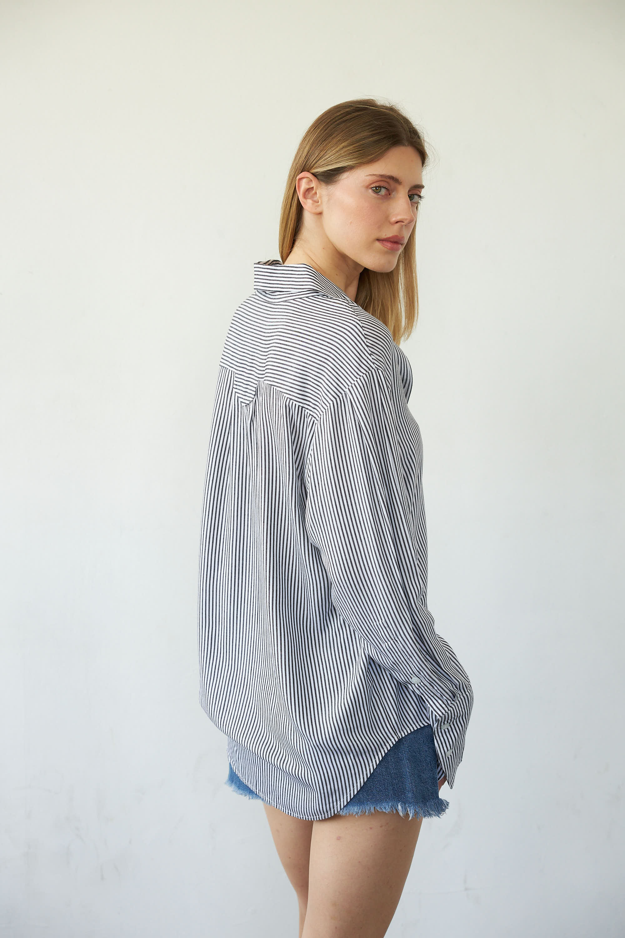 Daria Boyfriend Blouse - Pewter Stripe