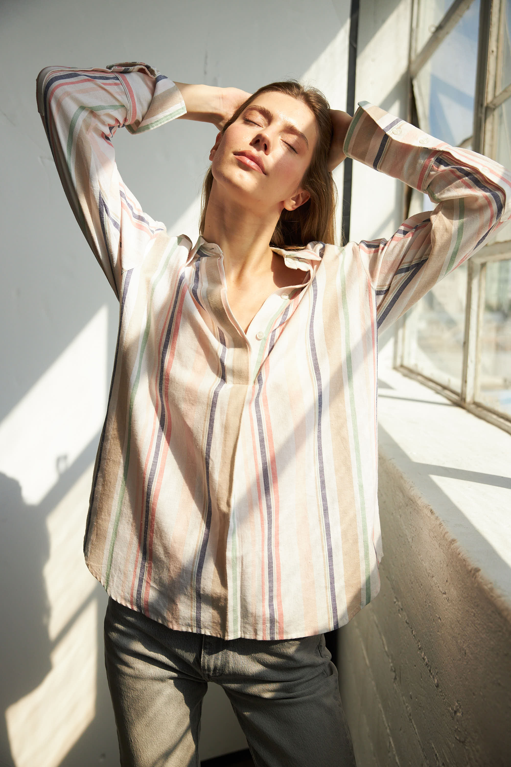 Daria Boyfriend Blouse - Pastel Stripe