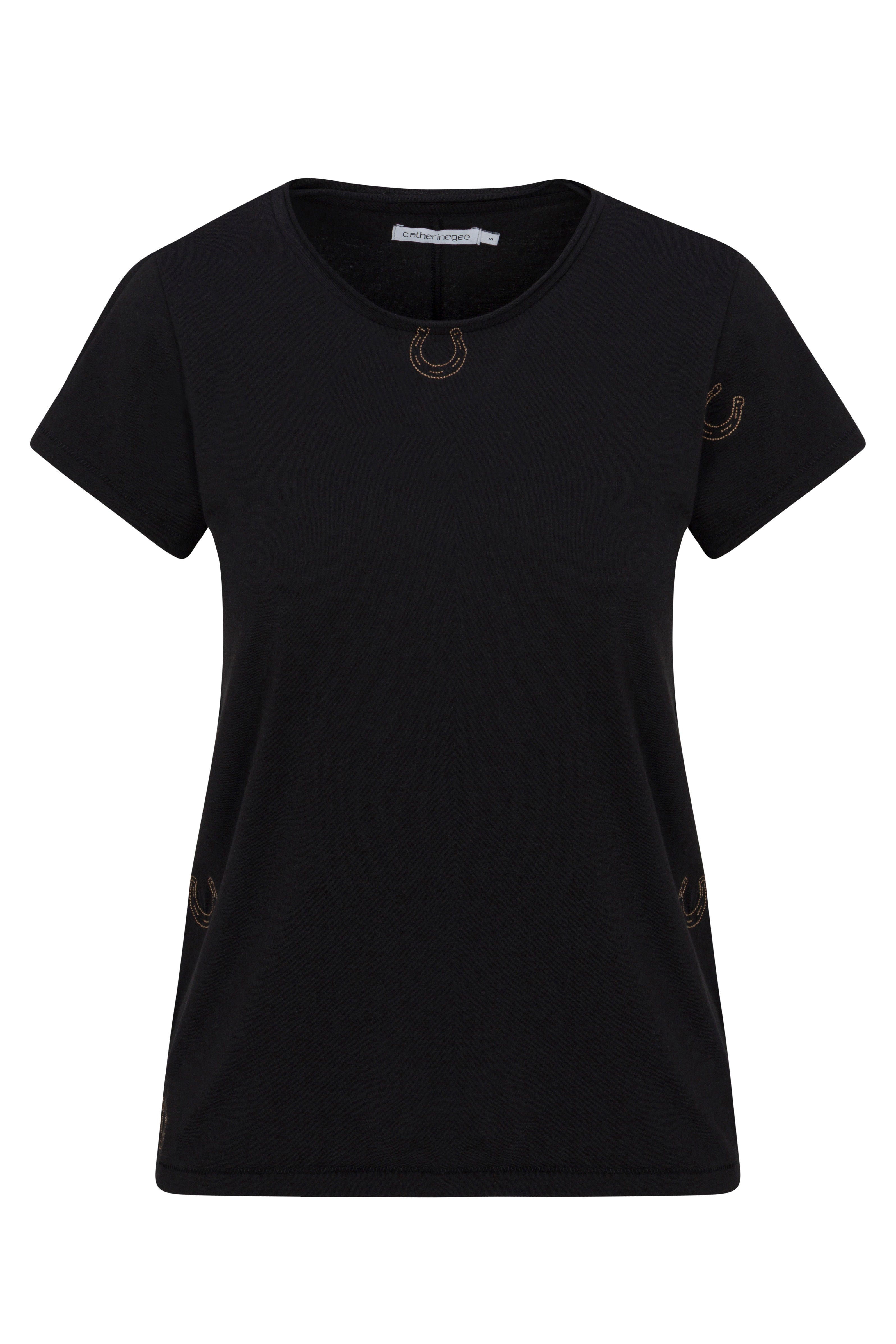 Embroidered Cotton T-Shirt - Black Horseshoe