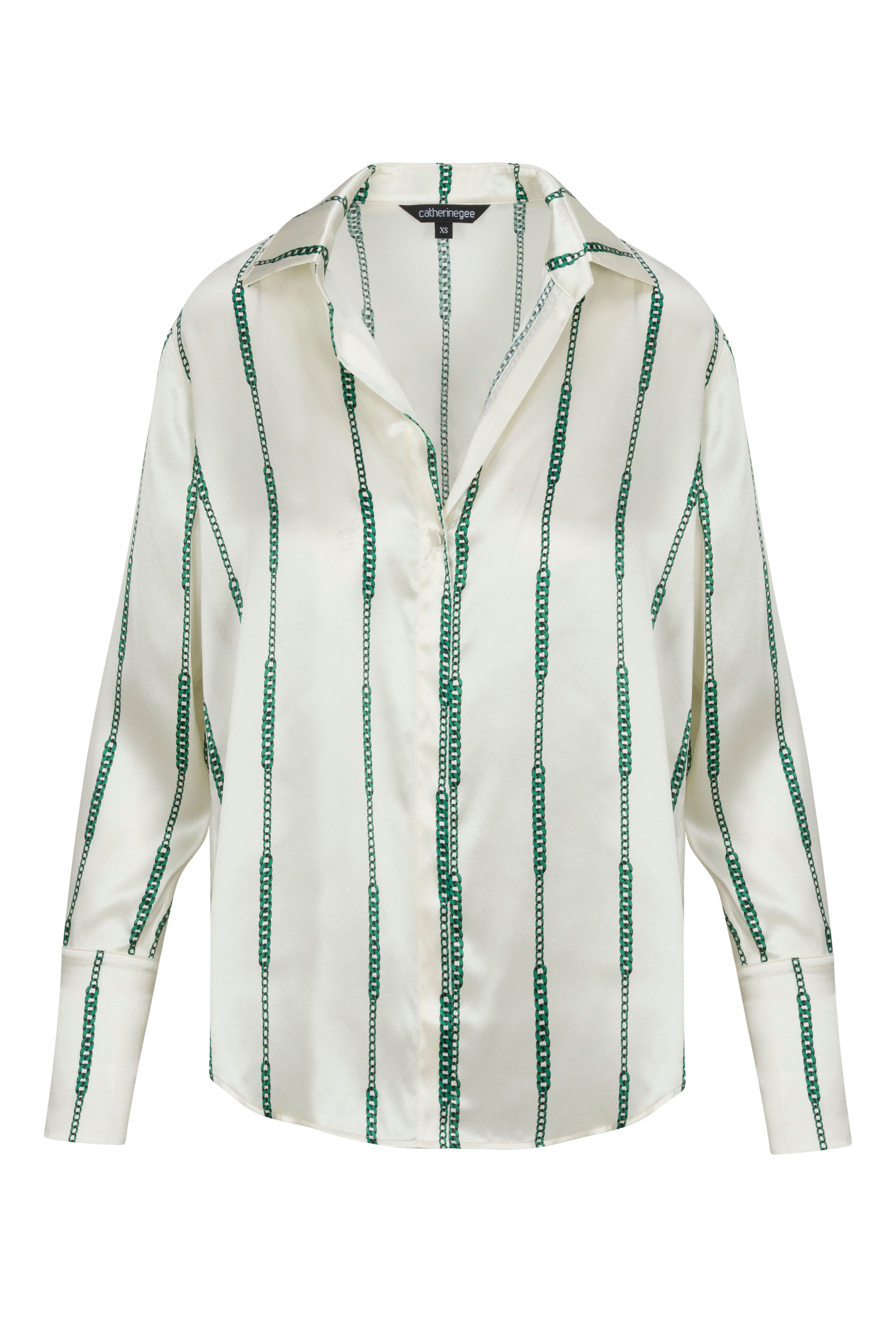 Daria French Cuff Silk Blouse - Green Chain