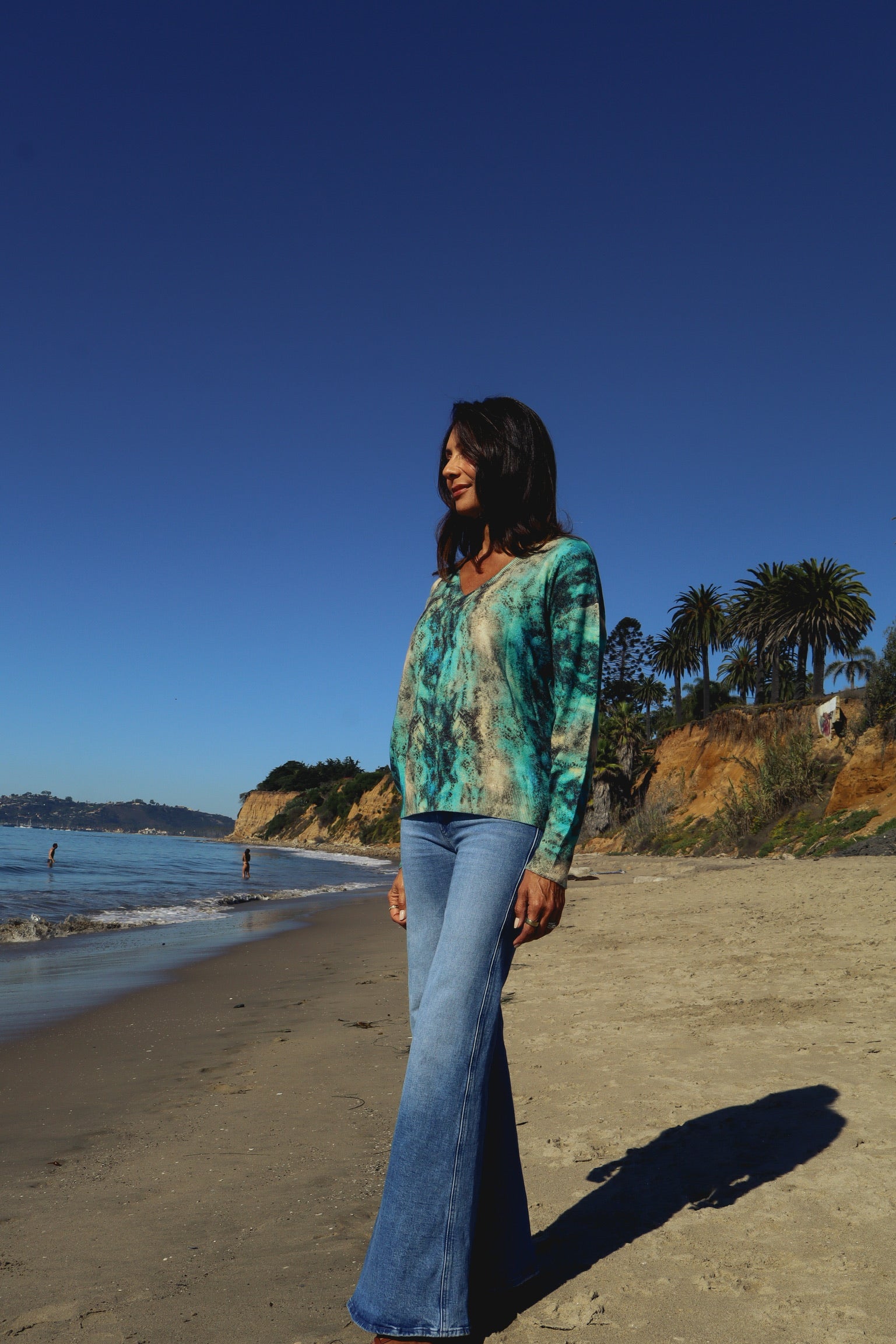 V-Neck Cashmere Sweater - Aqua Snake