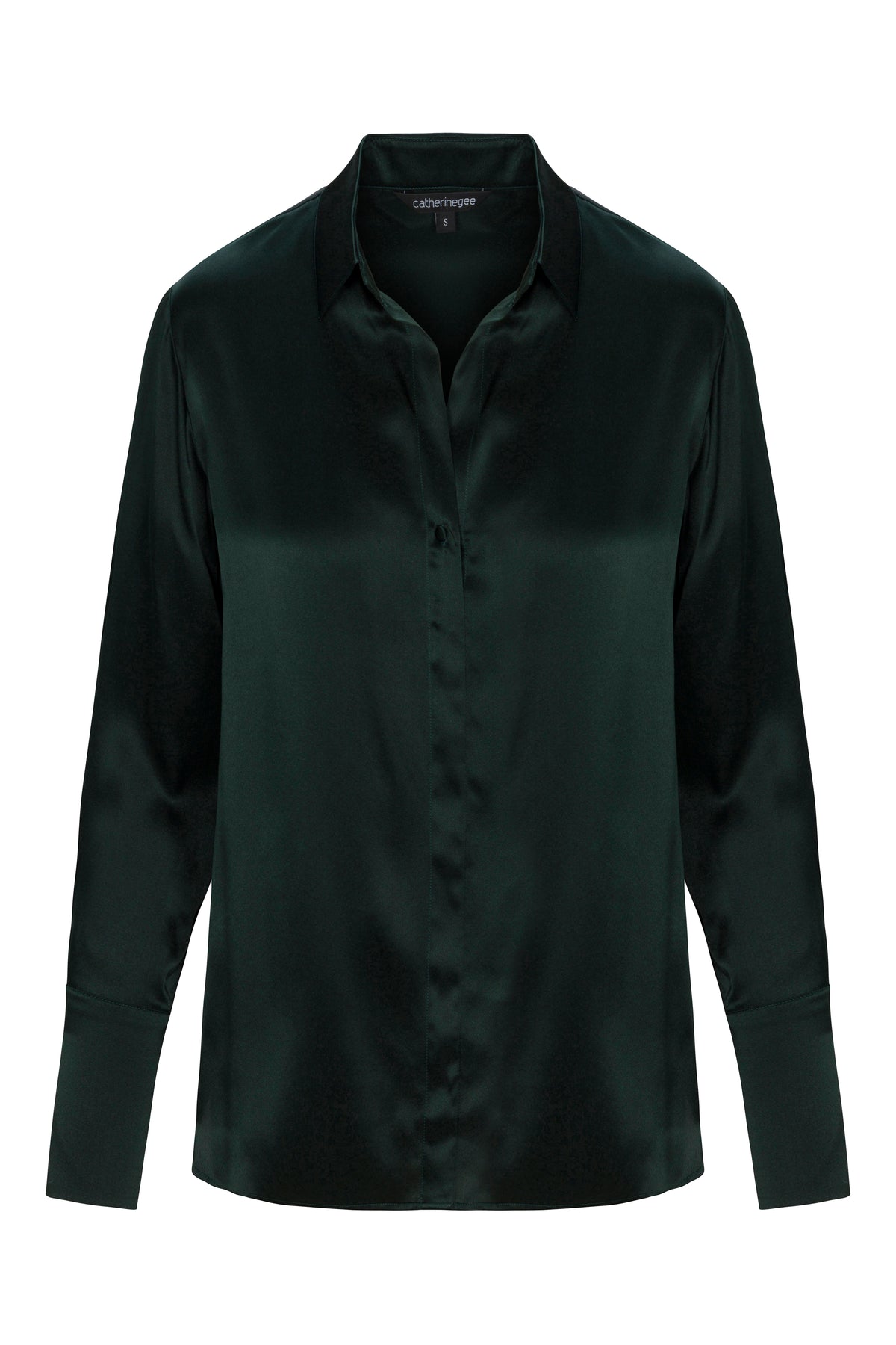 Daria French Cuff Silk Blouse - Forrest Green