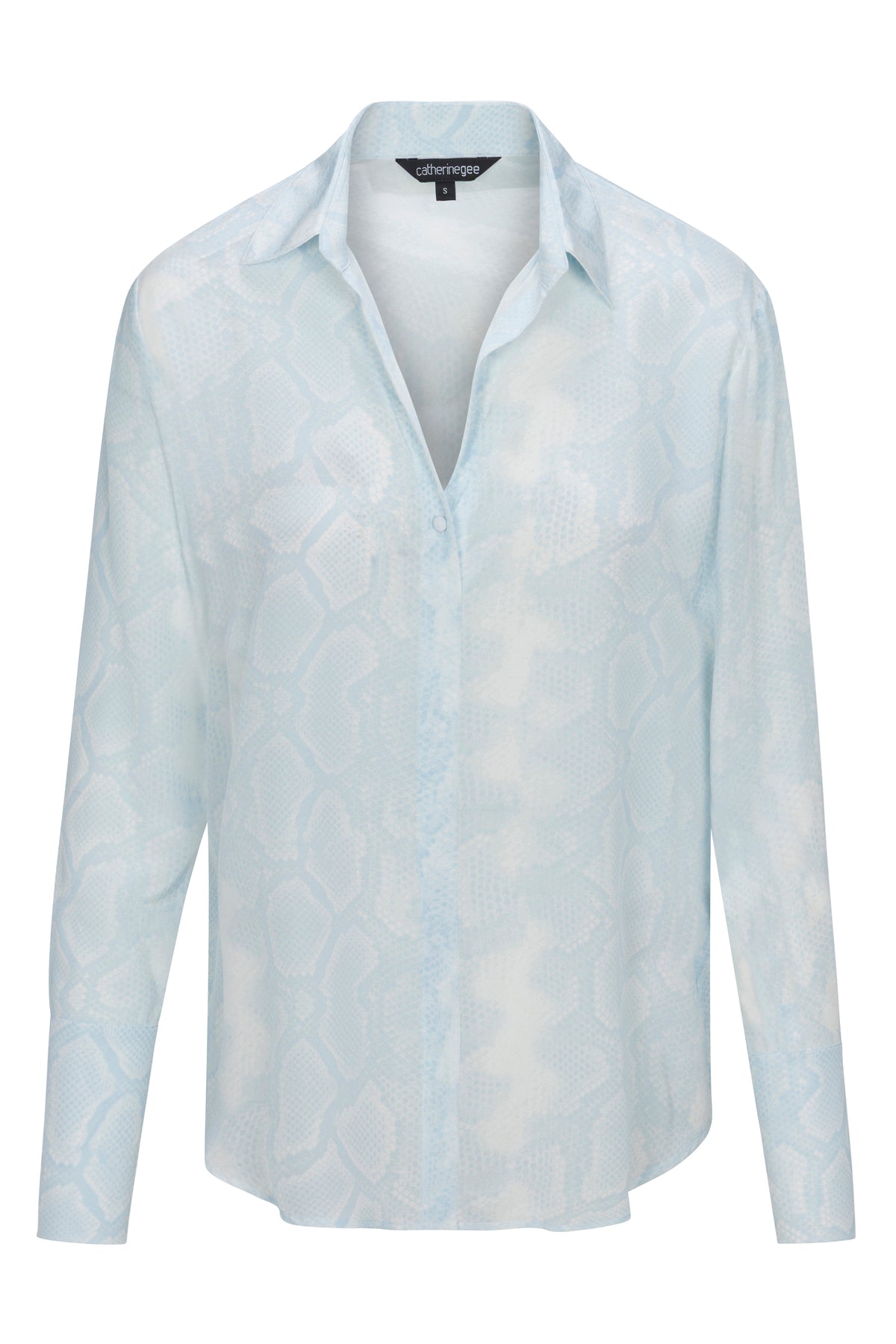Daria French Cuff Silk Blouse - Sky Blue Snake