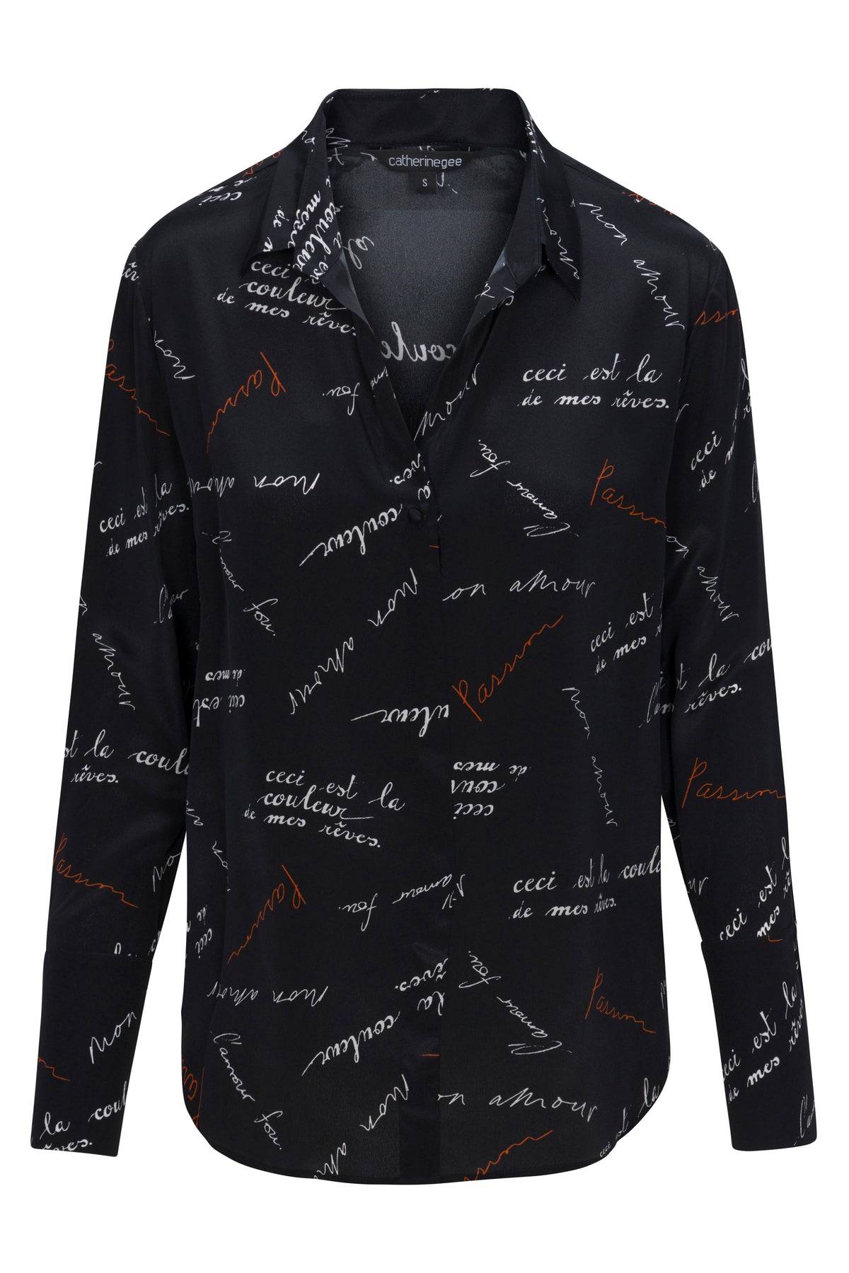 Daria French Cuff Silk Blouse - Black Passion Print
