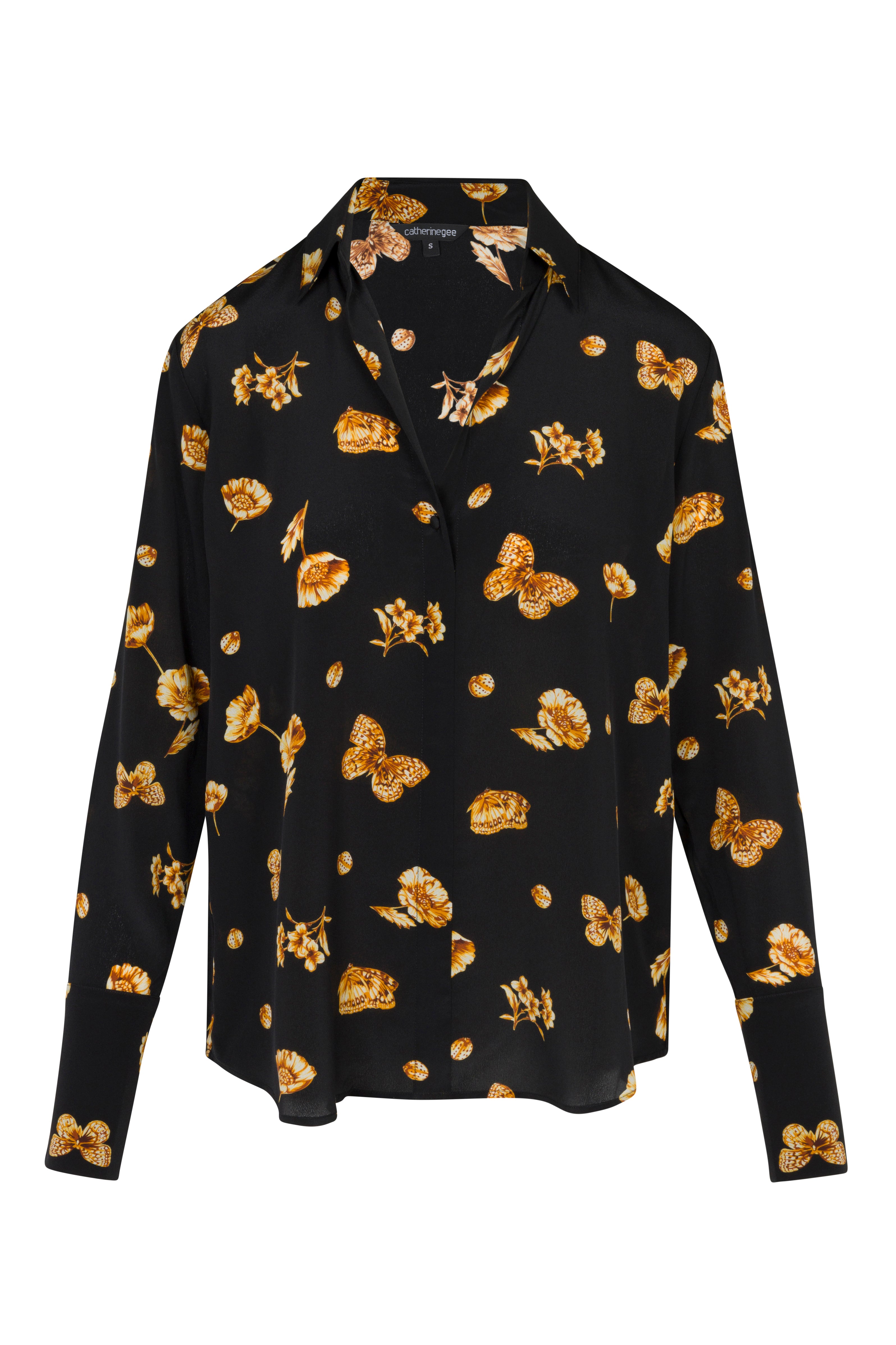 Daria French Cuff Silk Blouse - Gold Monarch