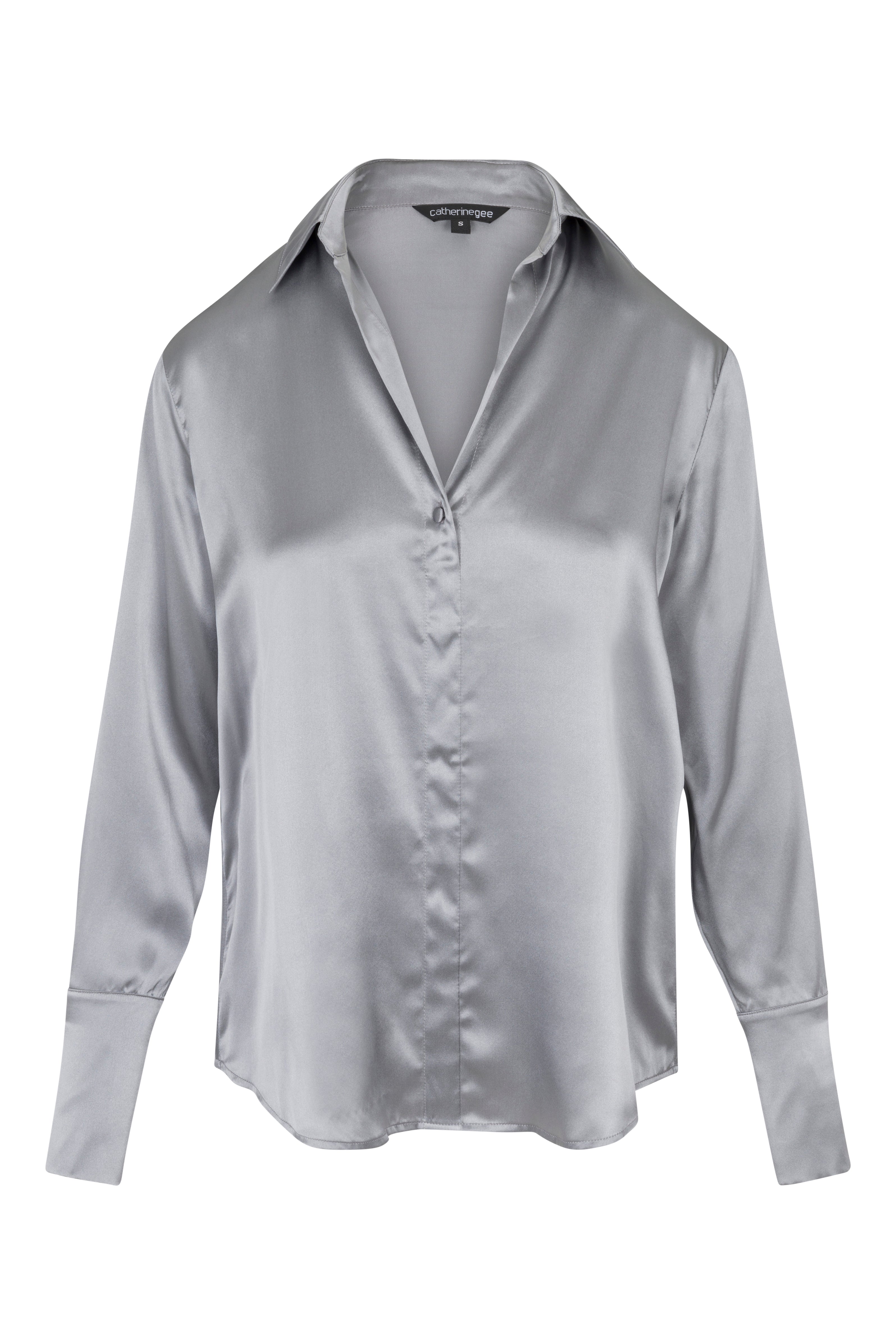 Daria French Cuff Silk Blouse - Sharkskin
