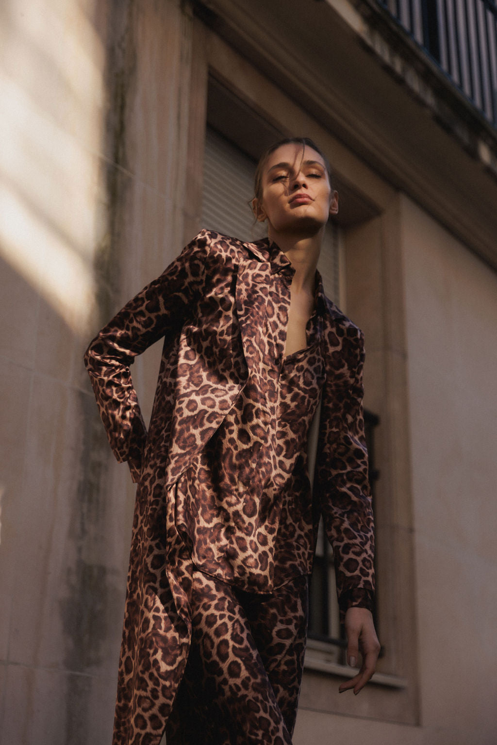 Long Silk Blazer - Mocha Leopard