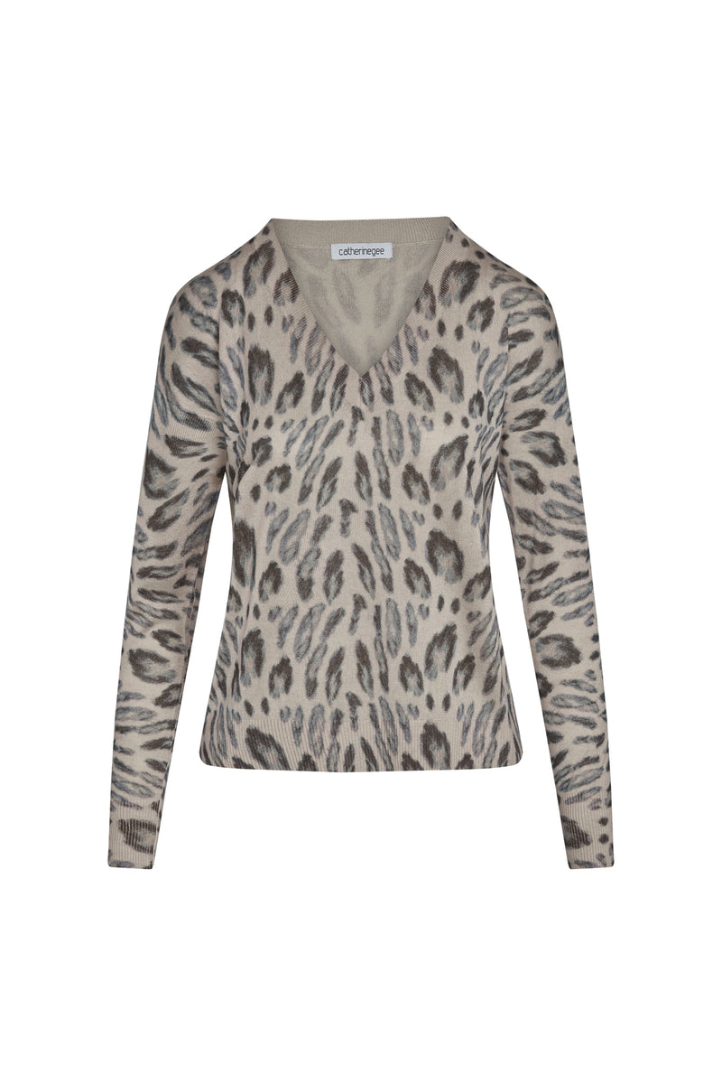 V-Neck Silk Cashmere Sweater - New Leopard