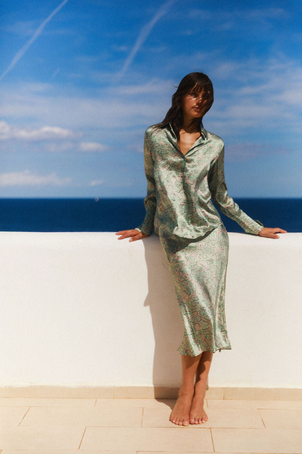 Daria French Cuff Silk Blouse - Island Snake
