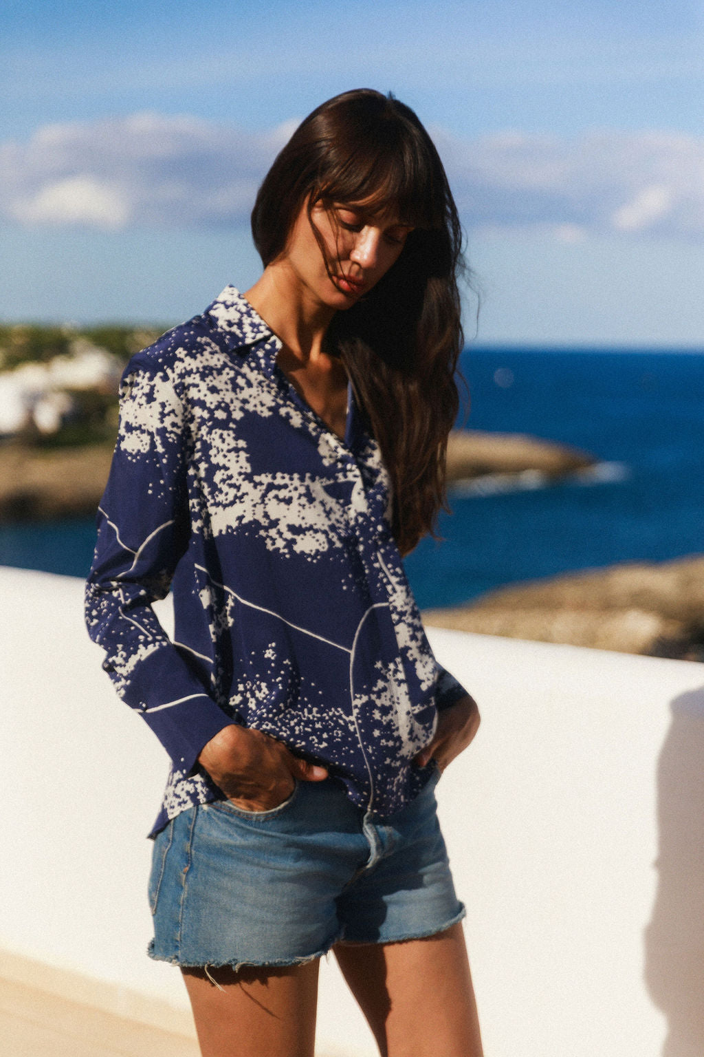 Daria French Cuff Silk Blouse - Cosmos Print