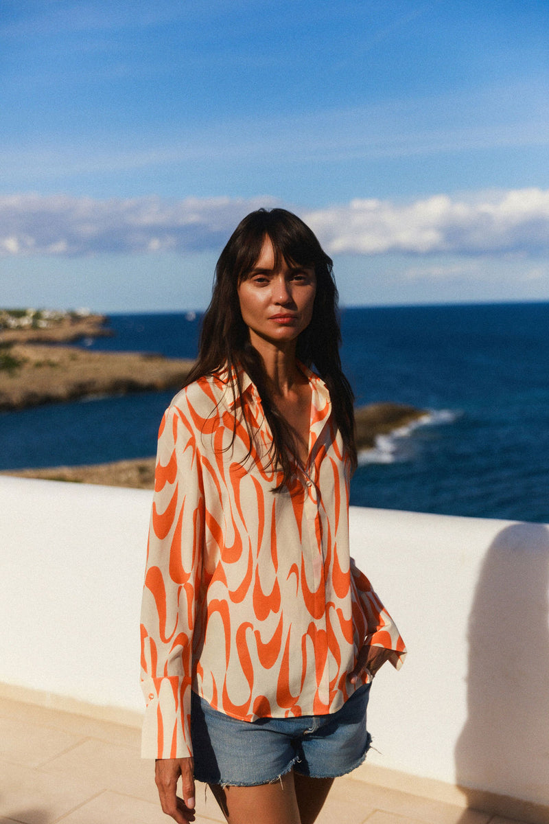 Daria French Cuff Silk Blouse - Valencia