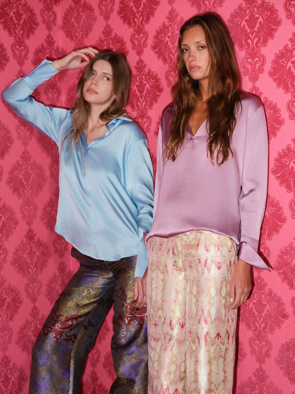 Daria French Cuff Silk Blouse - Purple Pink