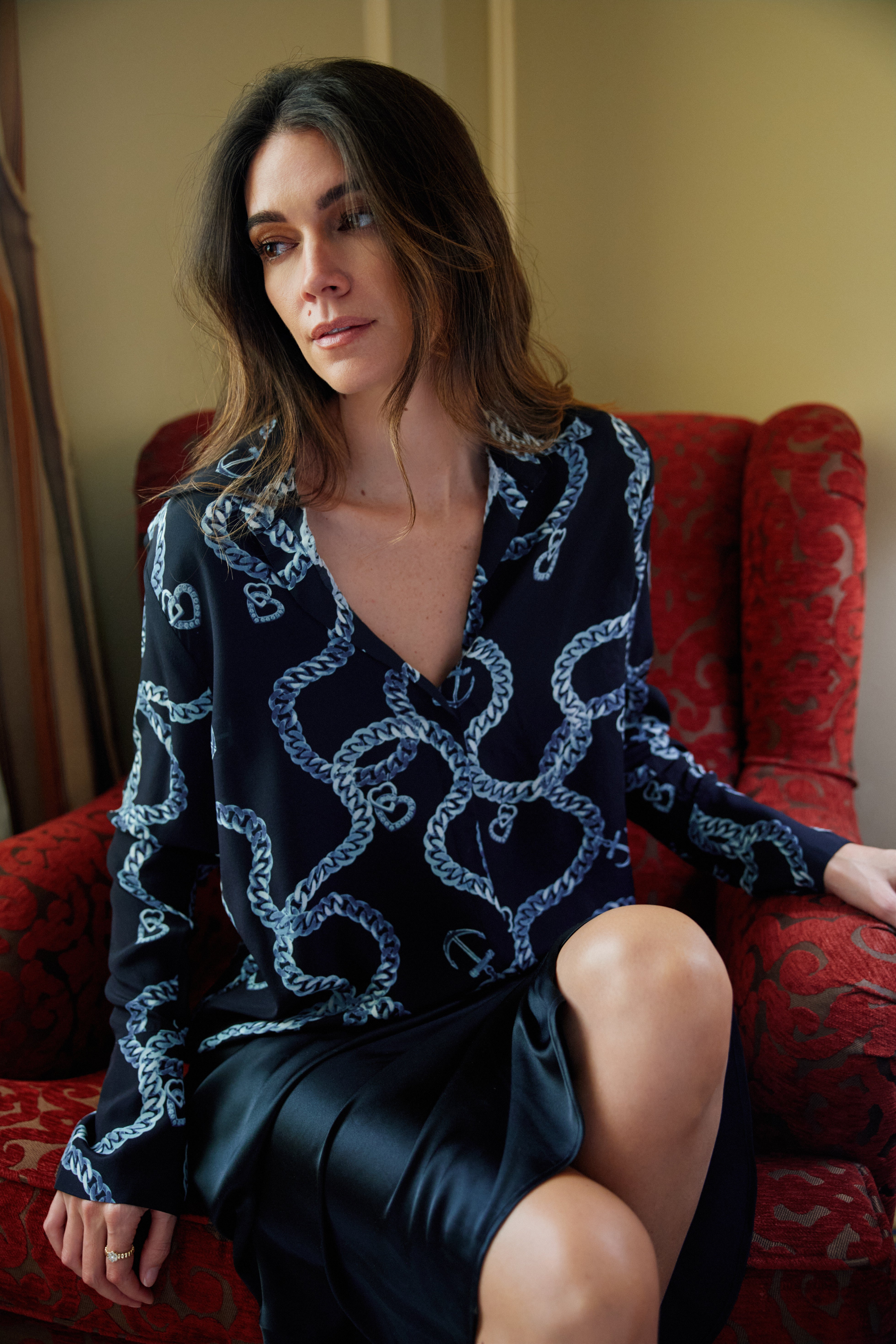 Daria French Cuff Silk Blouse - Heart Chain