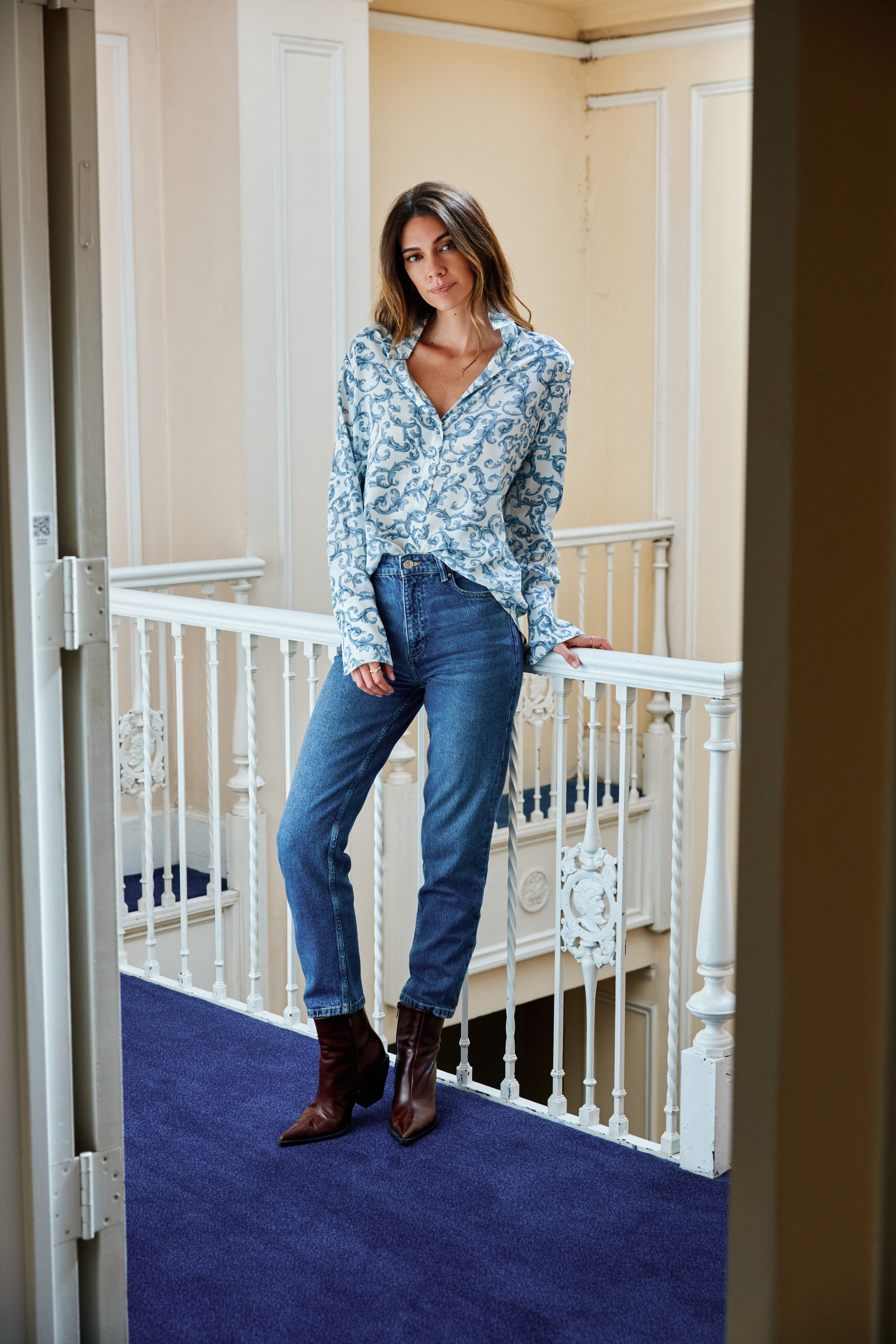 Daria French Cuff Silk Blouse - Azulejo