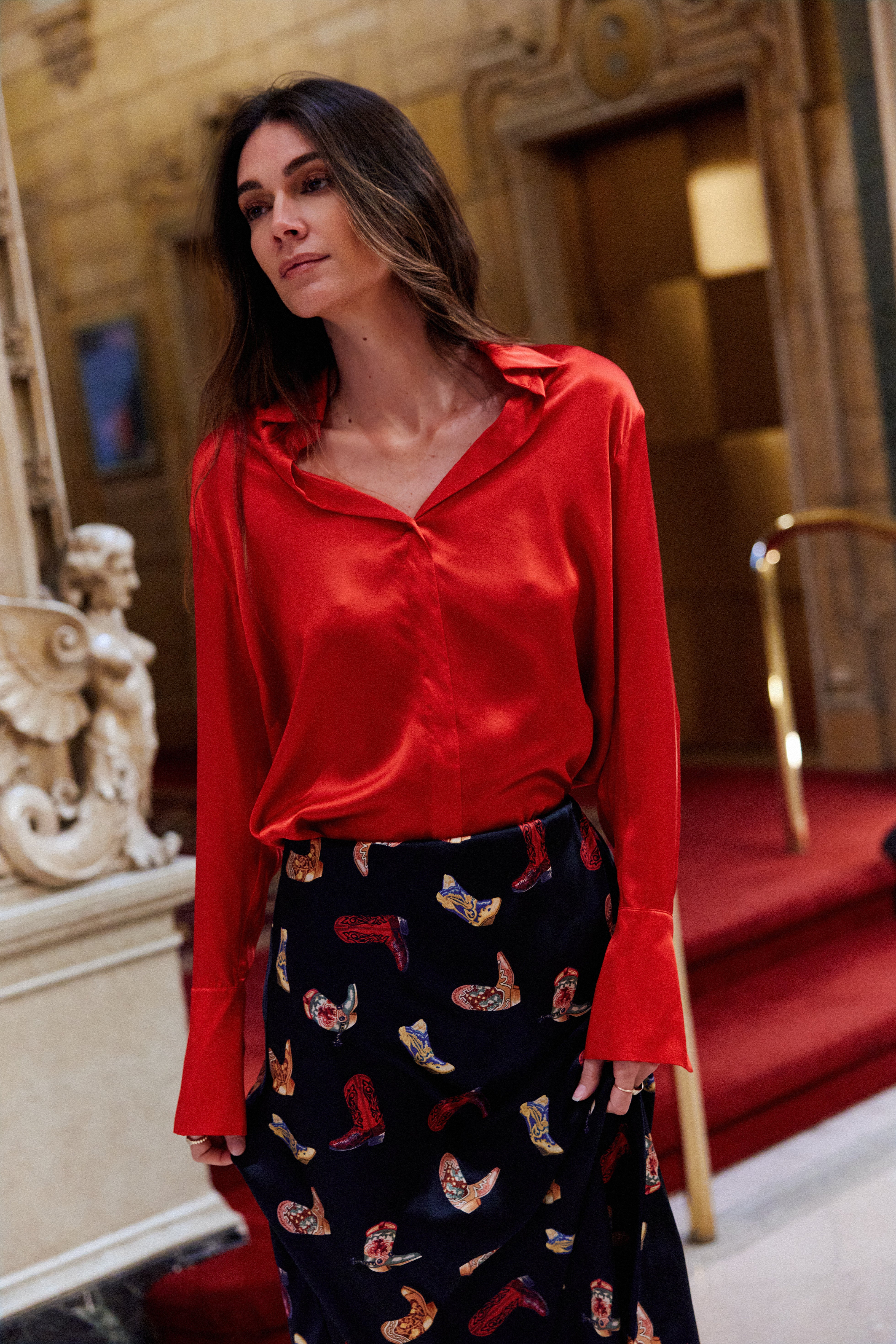 Daria French Cuff Silk Blouse - Toreador