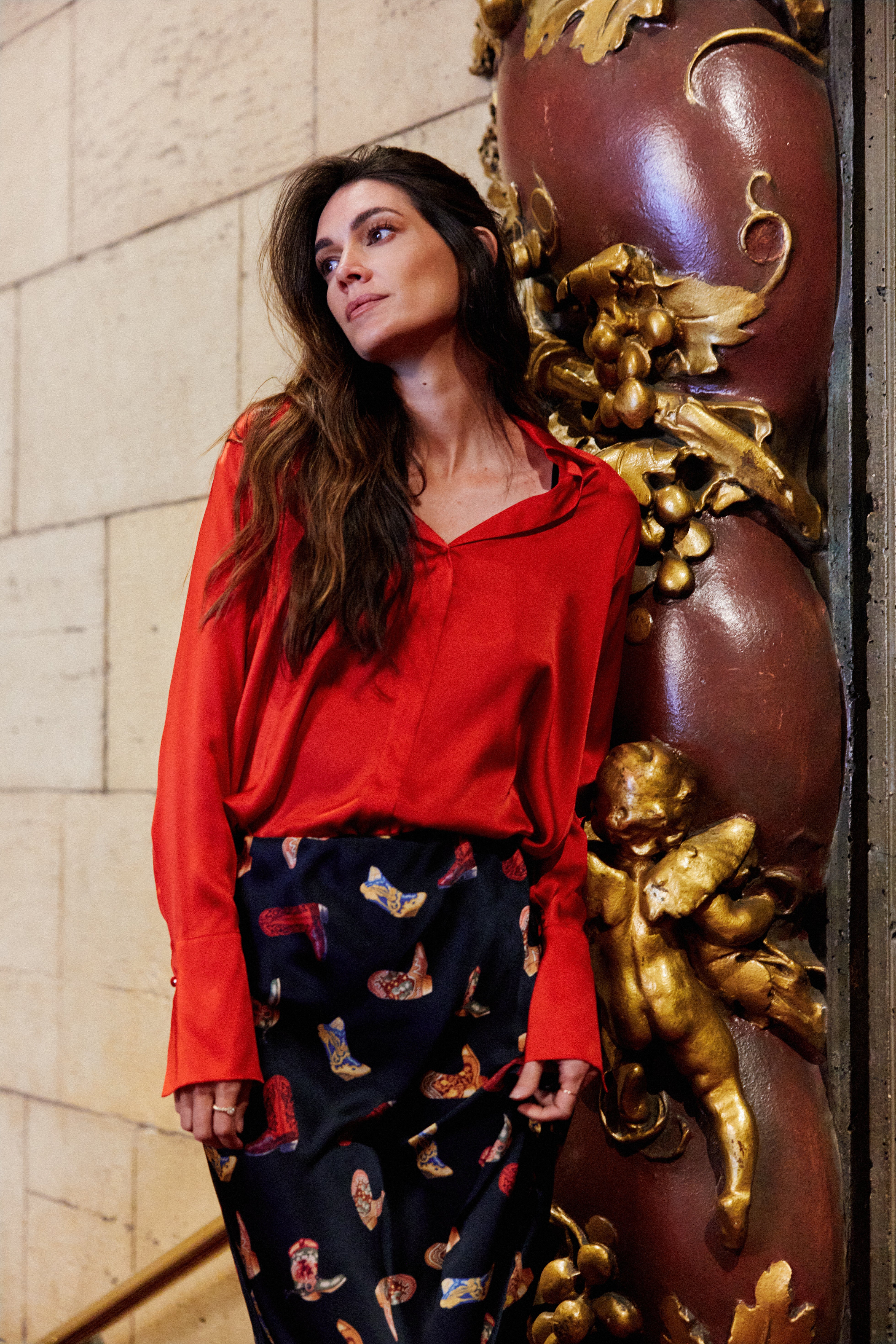 Daria French Cuff Silk Blouse - Toreador