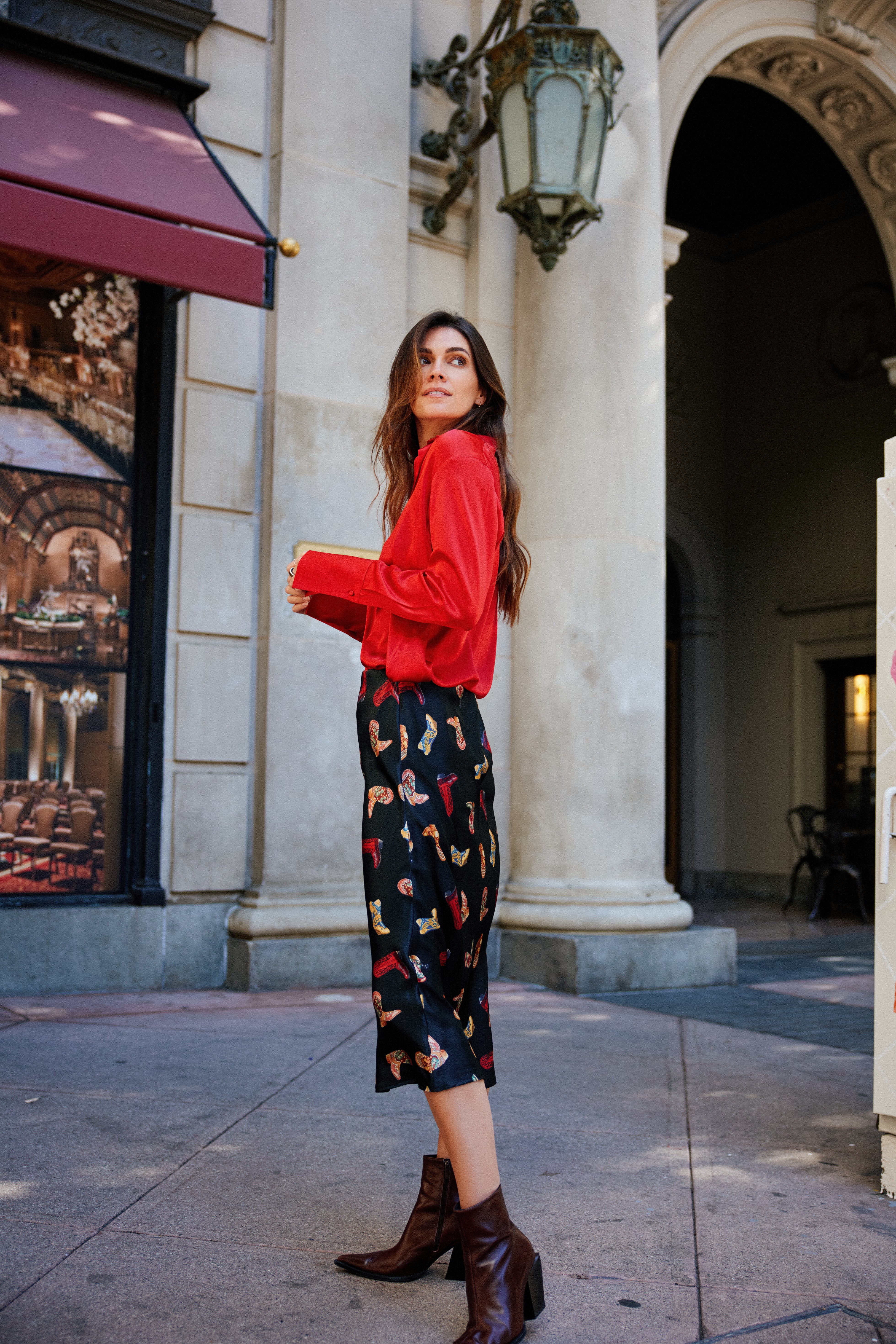 Daria French Cuff Silk Blouse - Toreador