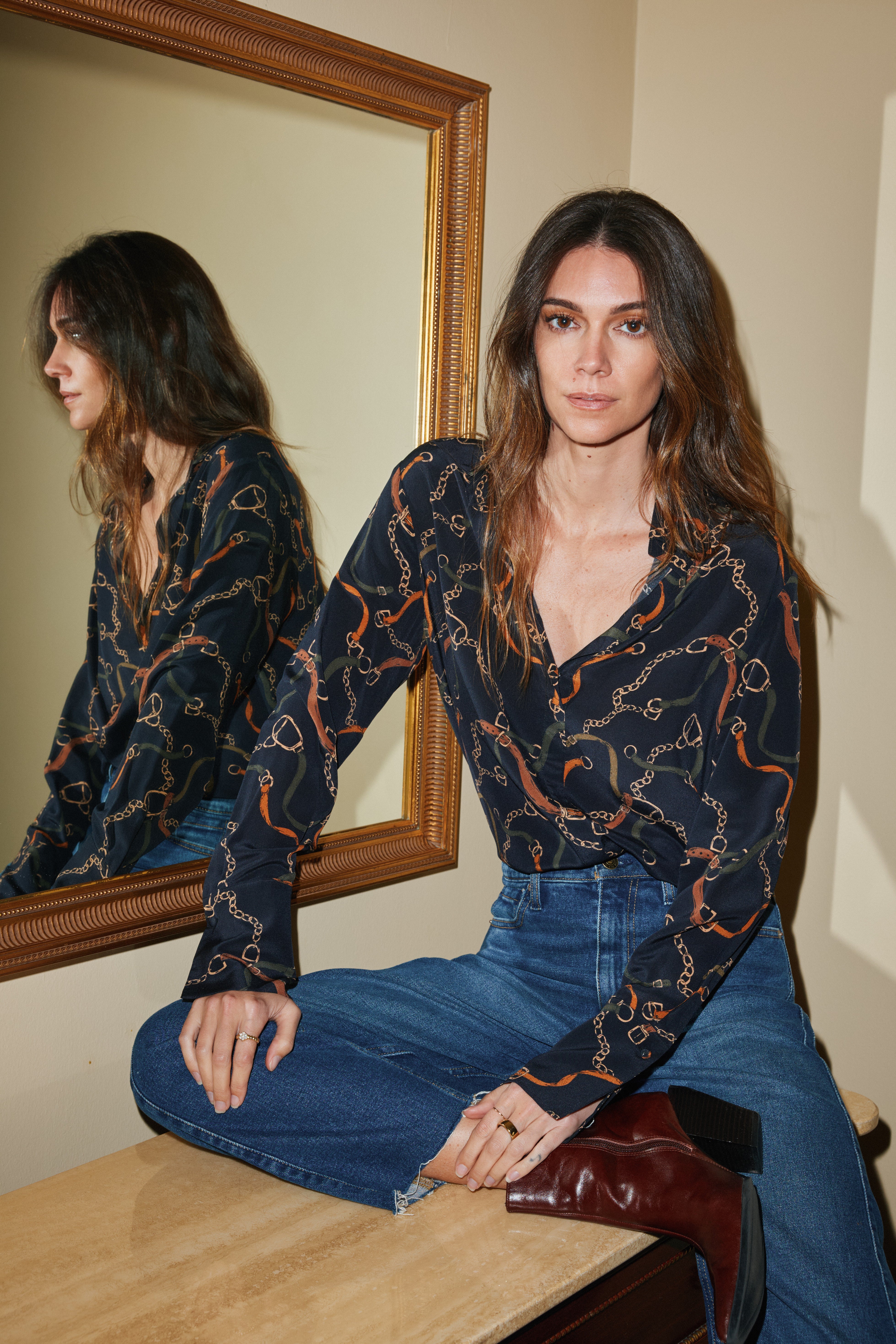 Daria French Cuff Silk Blouse - Wellington