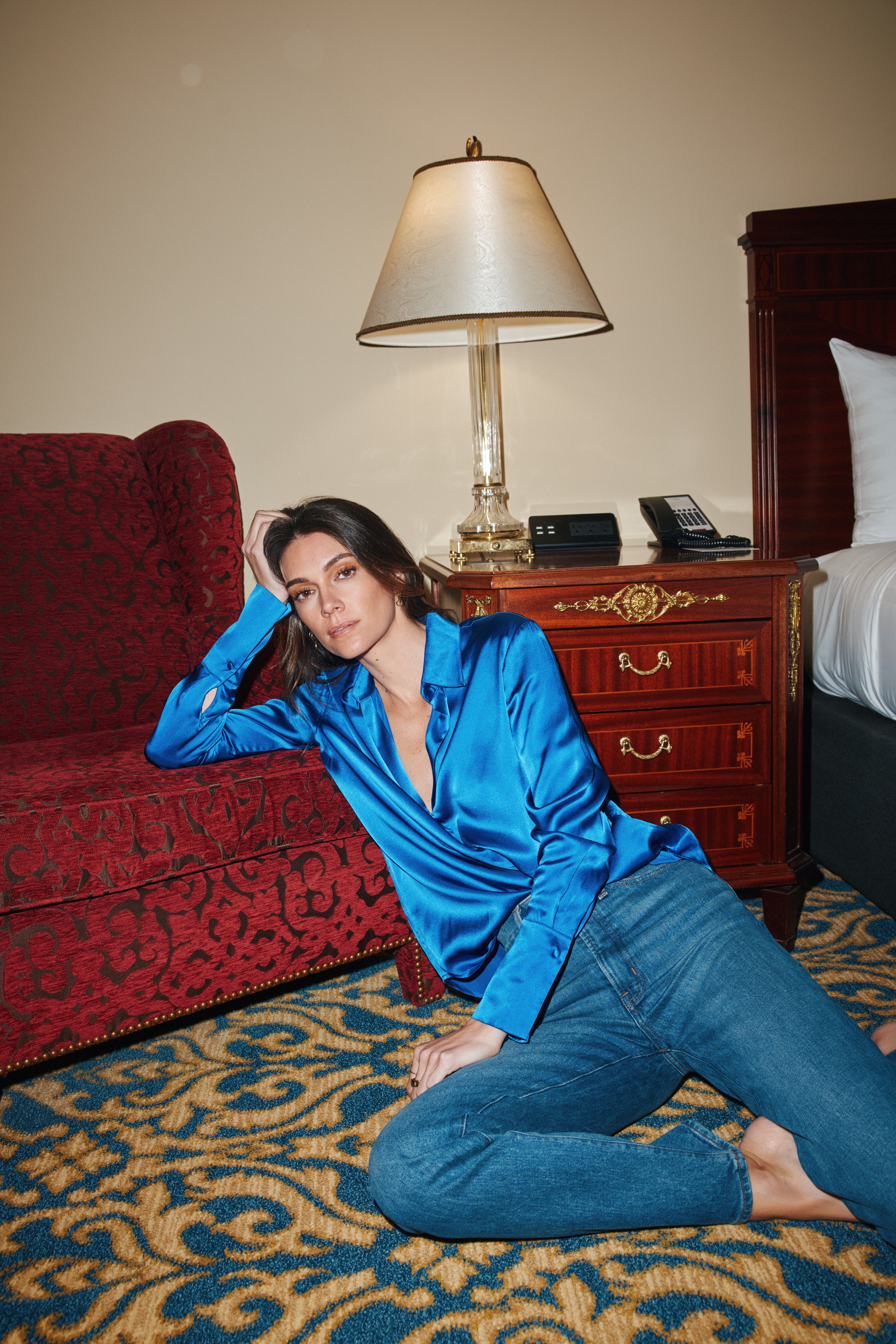 Daria French Cuff Silk Blouse - Lapis Blue