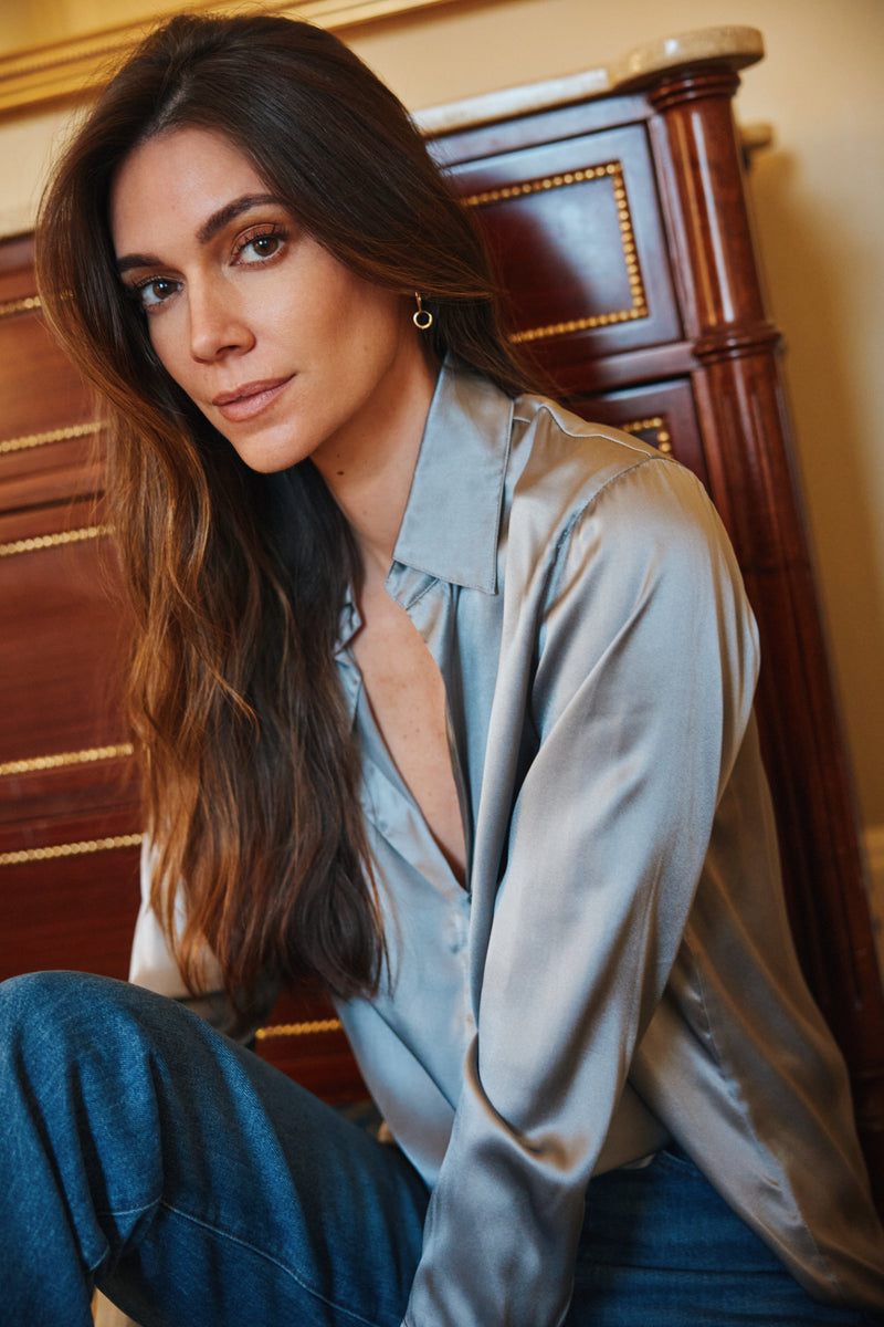 Daria French Cuff Silk Blouse - Sharkskin